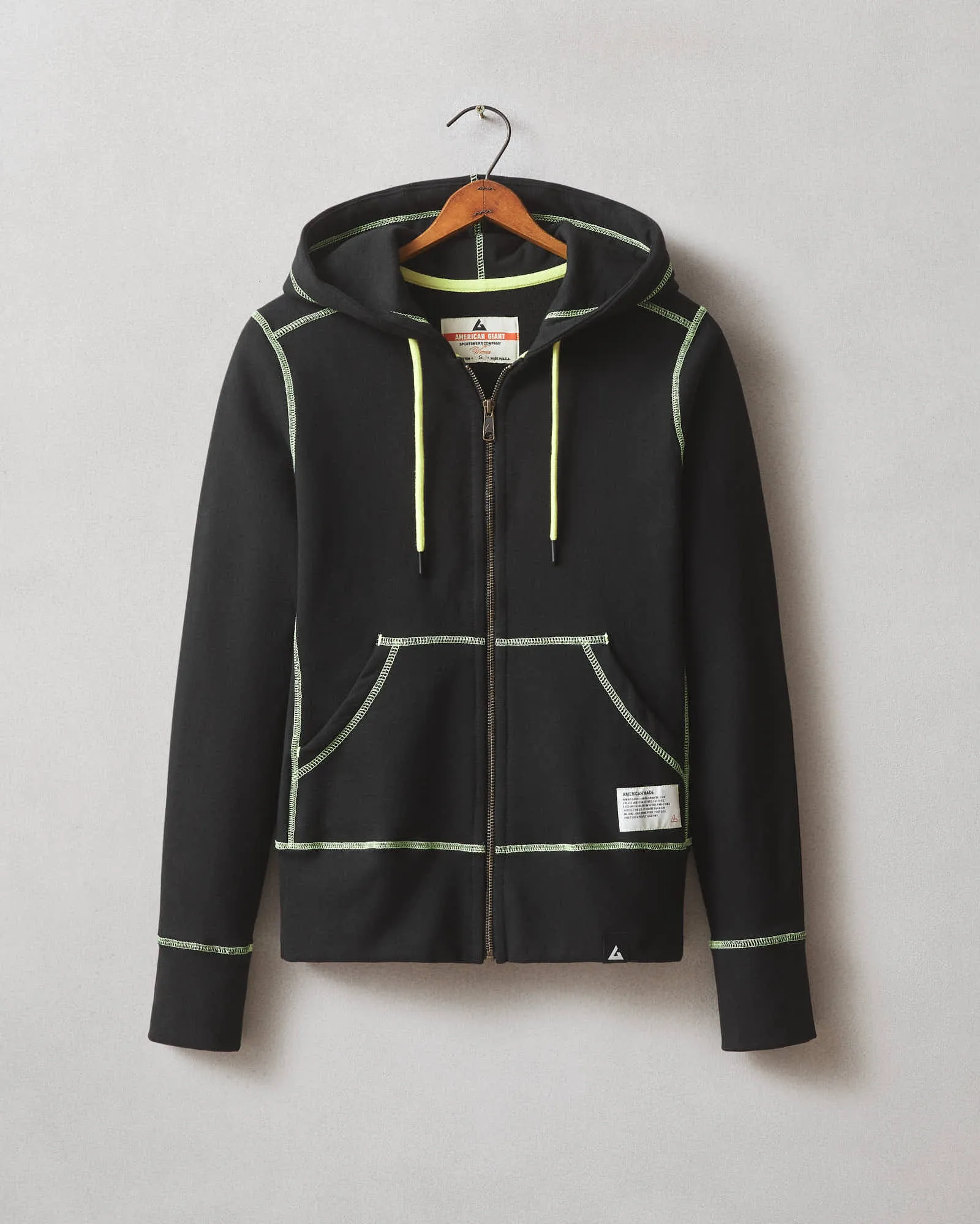 Contrast Classic Full Zip - Black sold by American Giant