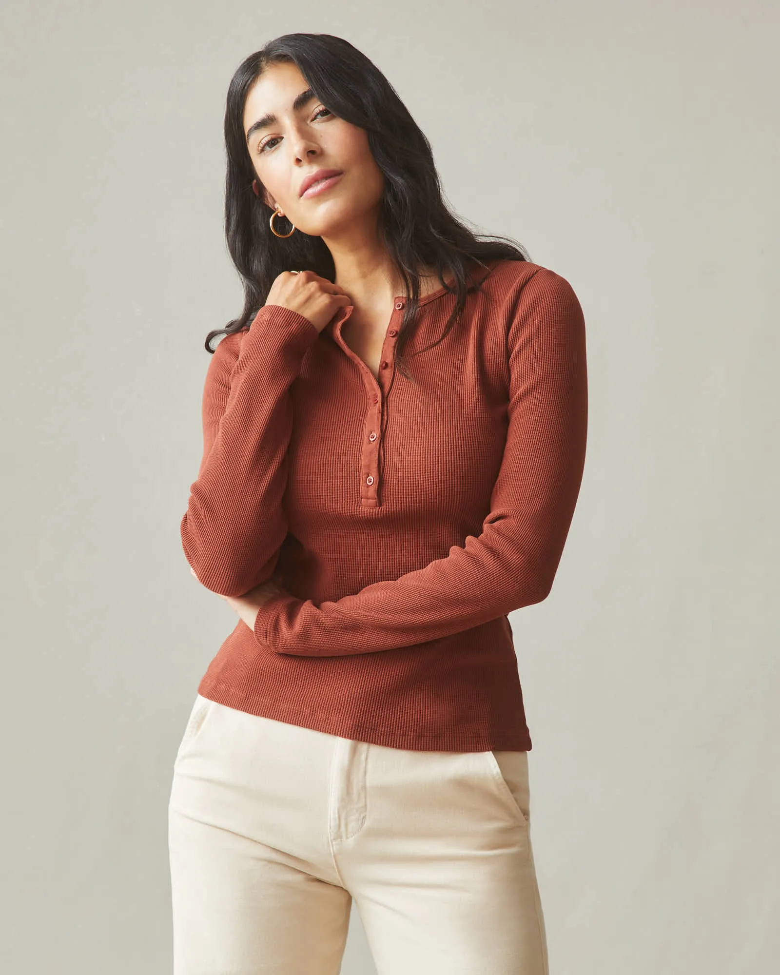 Women's Thermal Henley - Smoked Paprika sold by American Giant product image thumbnail 2