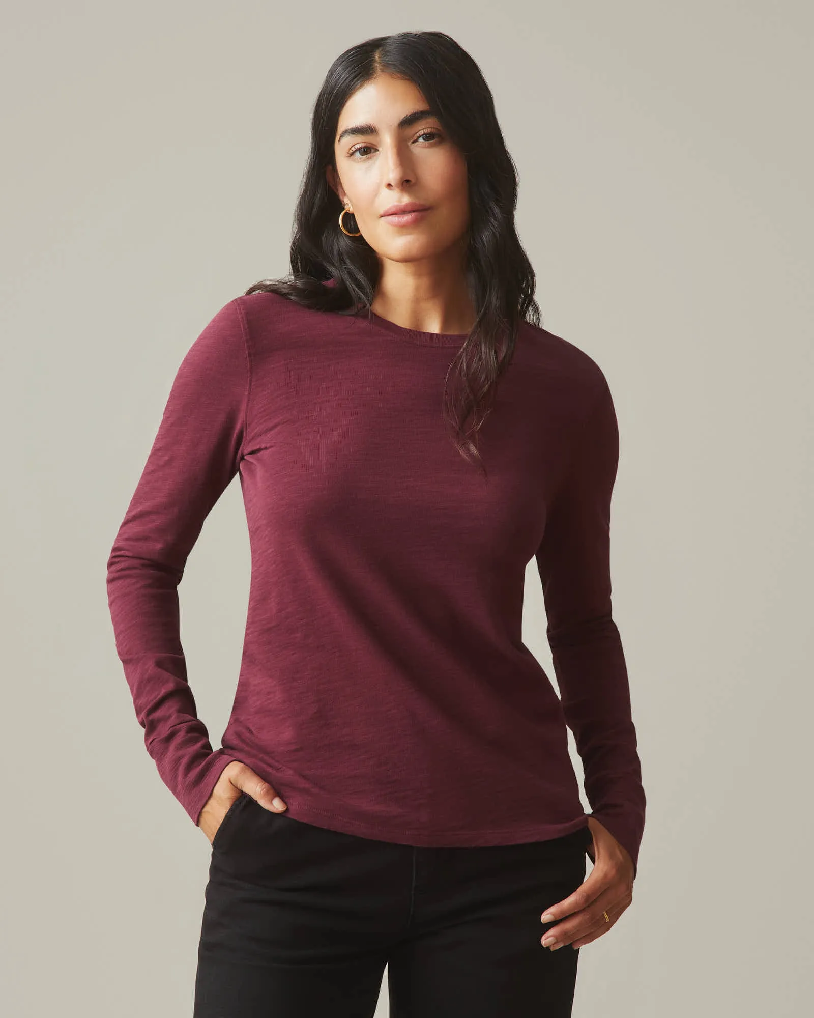 Women's Premium Slub Long Sleeve Crew Tee - Zinfandel sold by American Giant product image thumbnail 2
