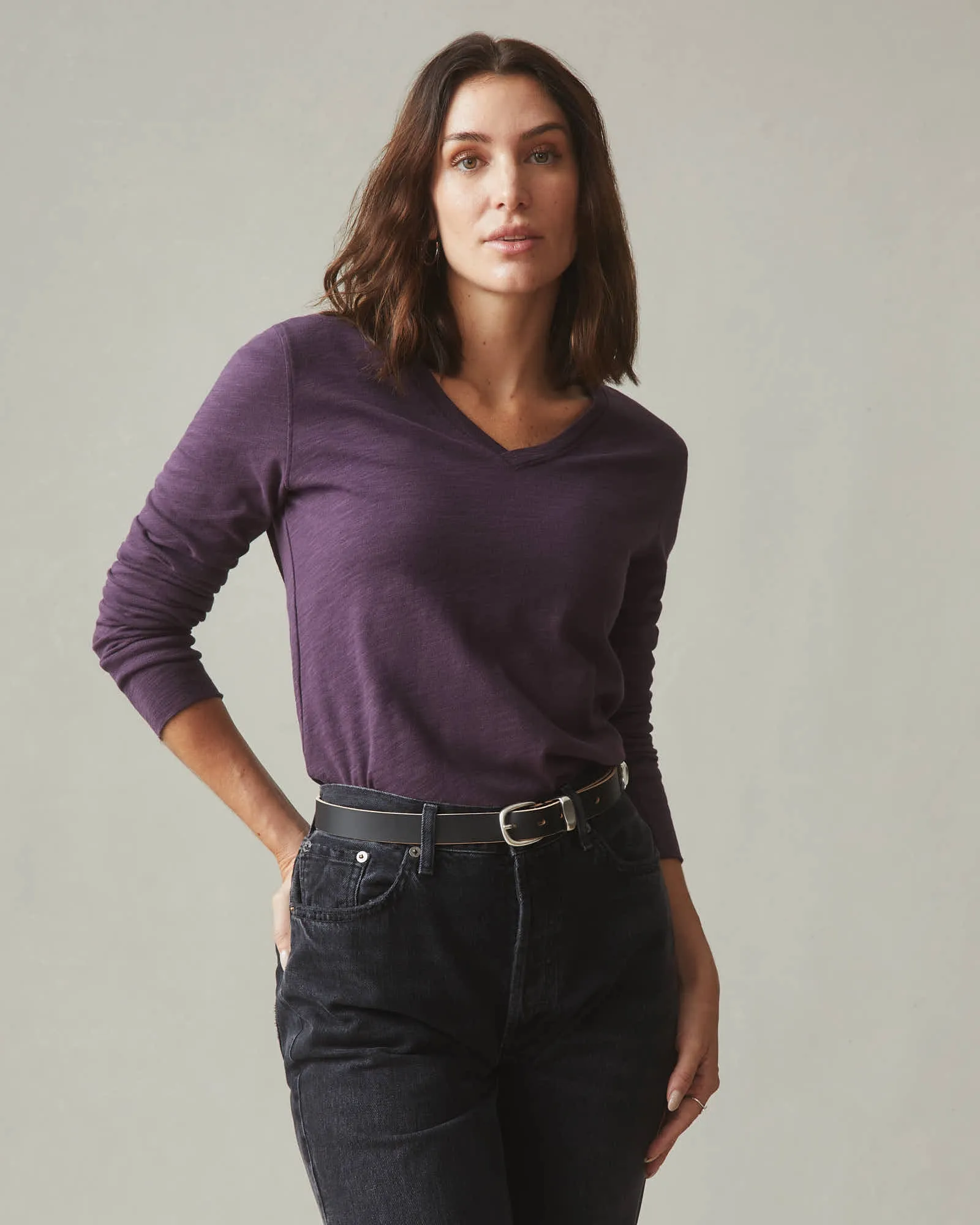 Women's Premium Slub V-Neck Long Sleeve Tee - Grapeseed sold by American Giant product image thumbnail 2