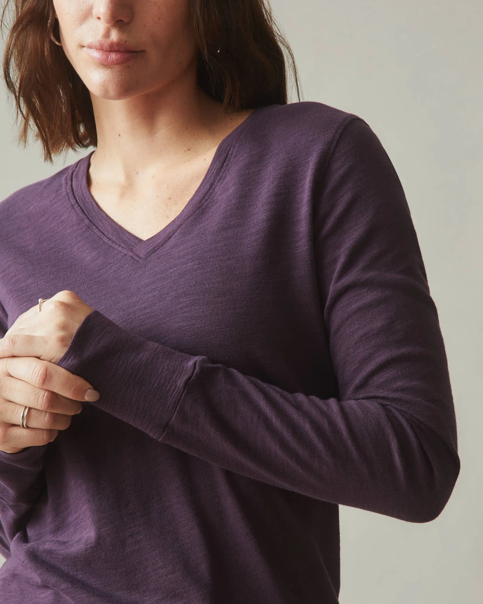 Women's Premium Slub V-Neck Long Sleeve Tee - Grapeseed sold by American Giant product image thumbnail 4