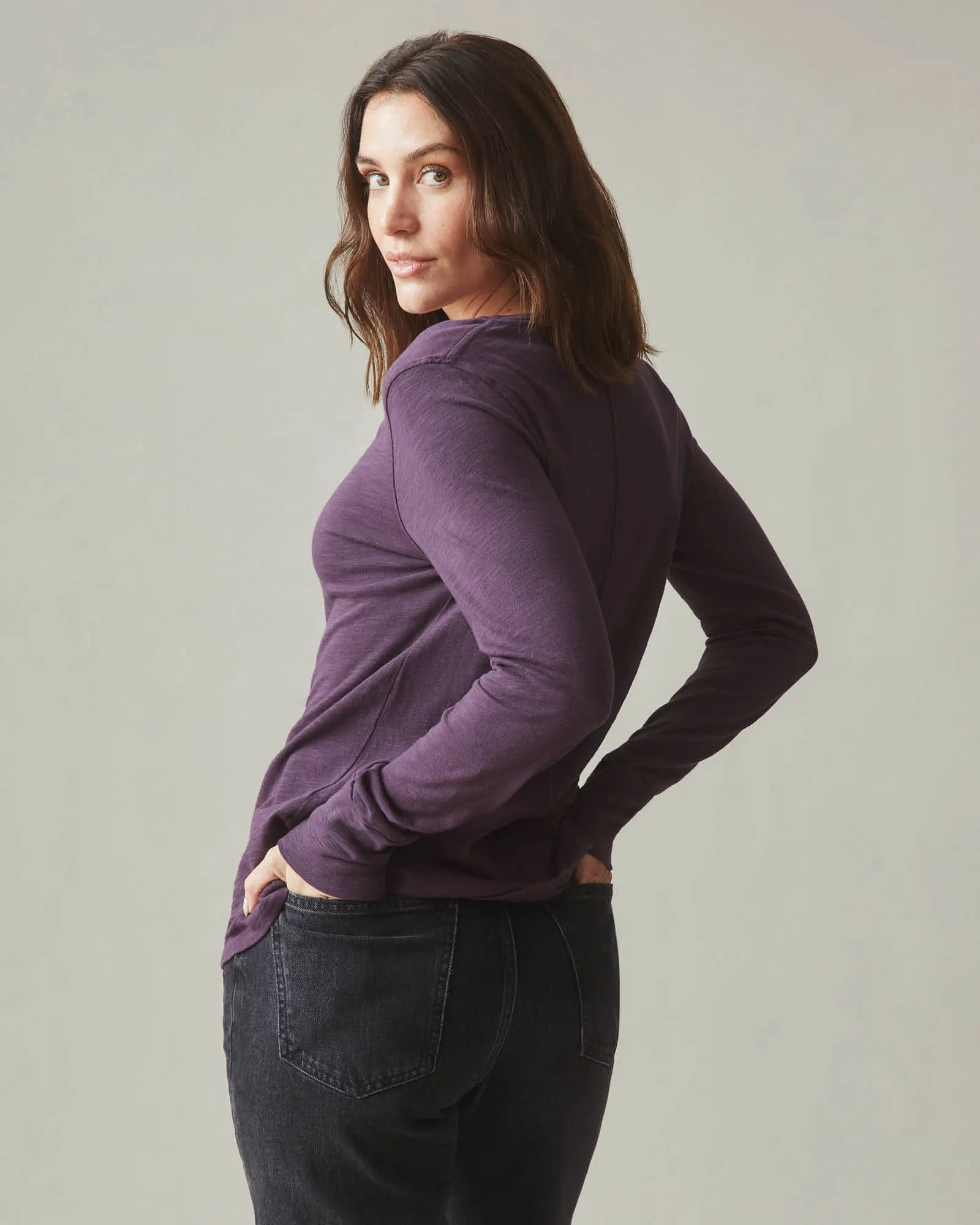 Women's Premium Slub V-Neck Long Sleeve Tee - Grapeseed sold by American Giant product image thumbnail 3