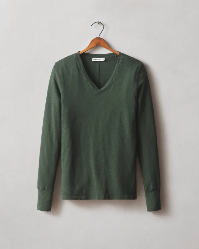 Women's Premium Slub V-Neck Long Sleeve Tee - Green Moss sold by American Giant