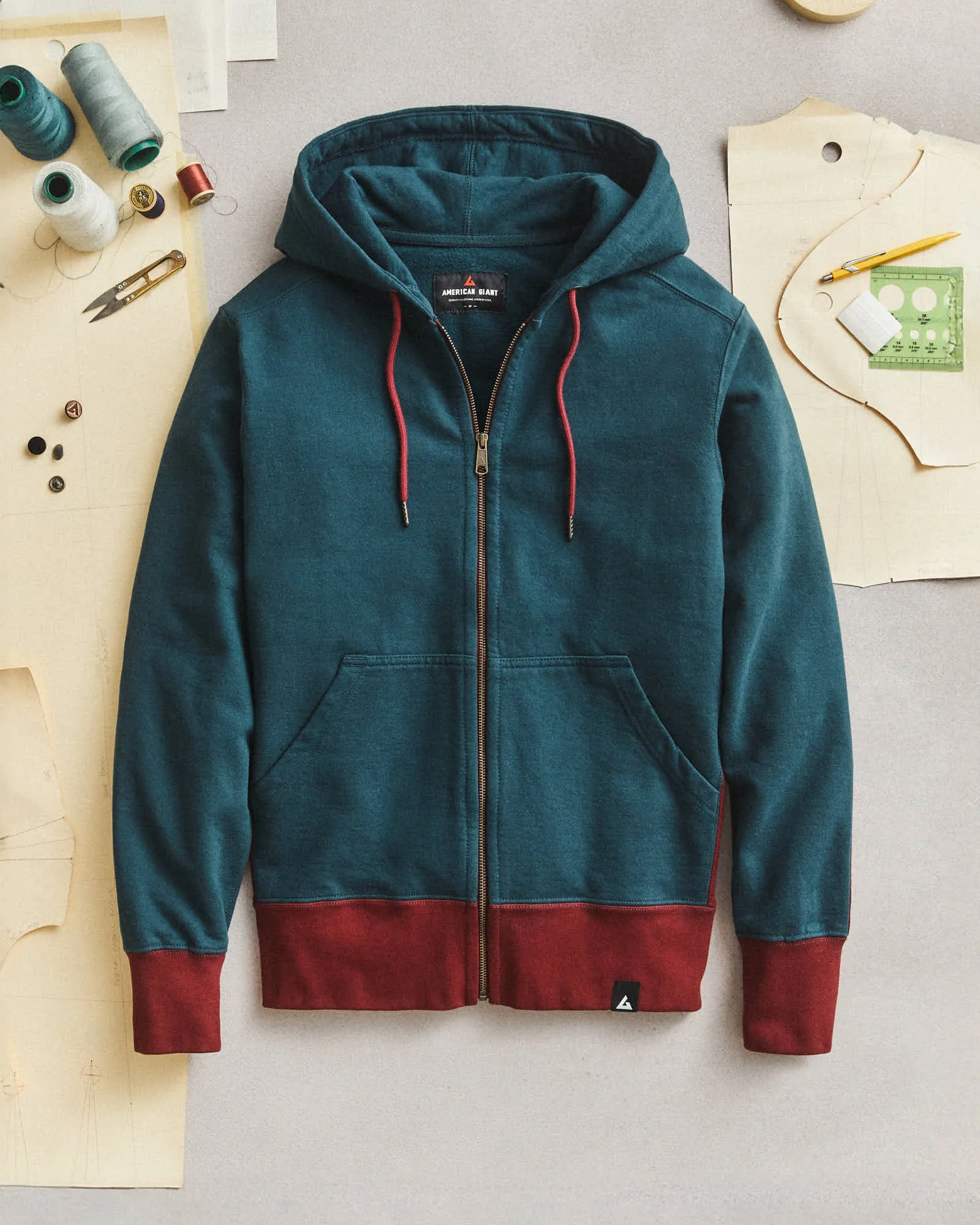 Classic Full Zip - 2024 Vault Collection - Blue Mountain/Oxblood sold by American Giant