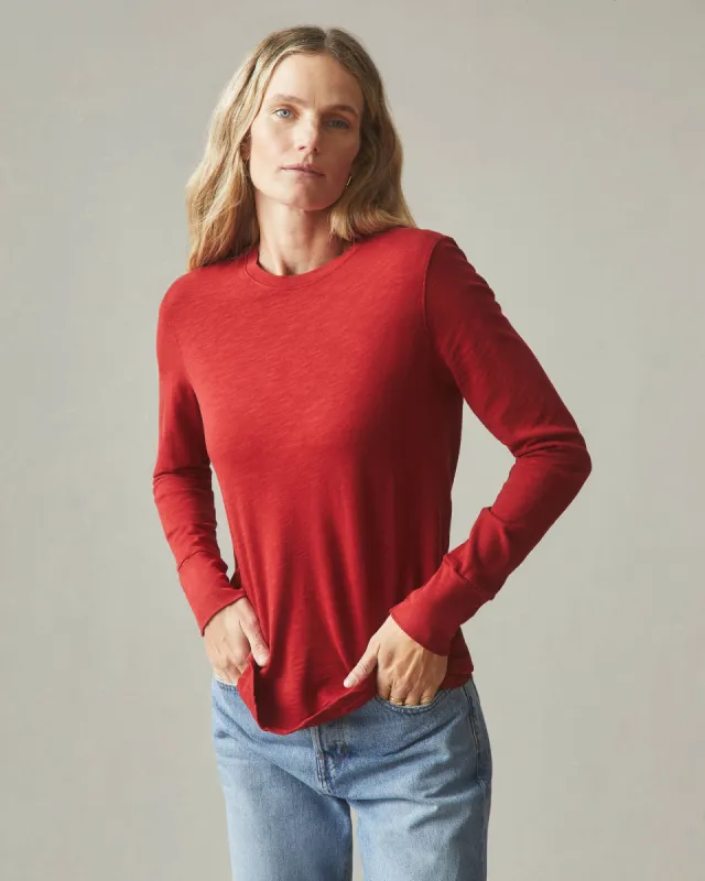 Women's Premium Slub Crew Long Sleeve Tee - Real Red sold by American Giant