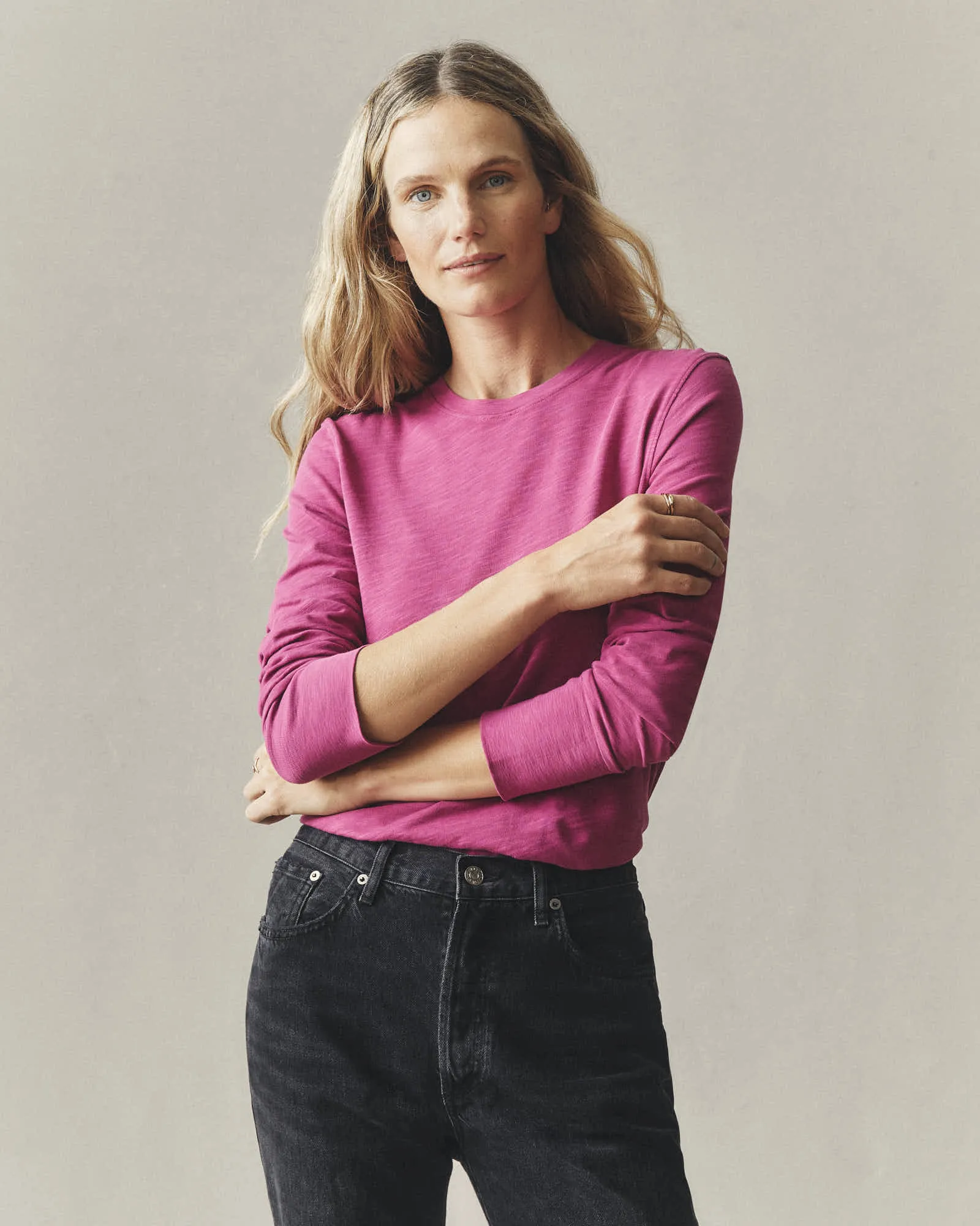 Premium Slub Crew Tee Long Sleeve - Festive Fuchsia sold by American Giant product image thumbnail 4