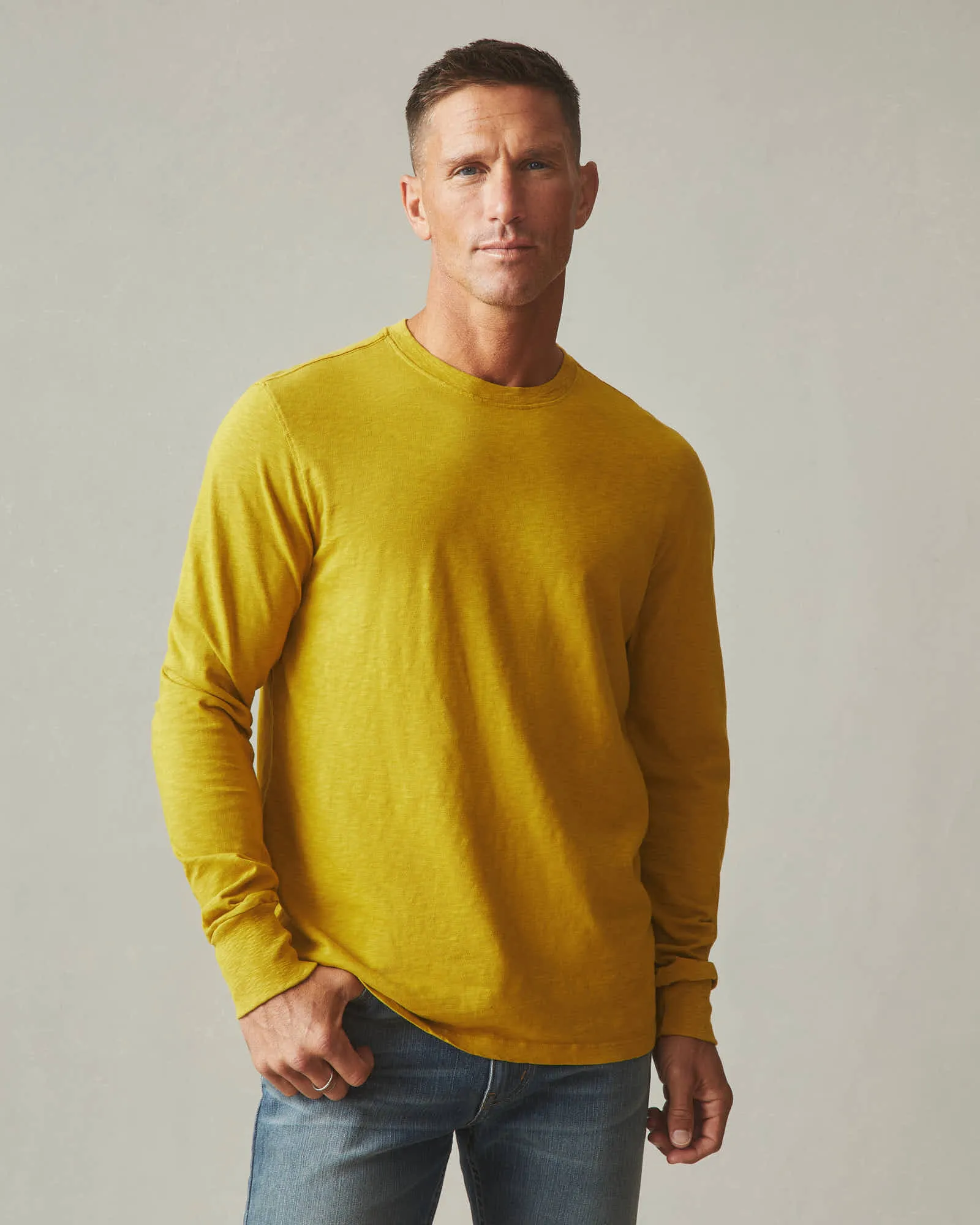 Men's Premium Slub Crew Long Sleeve Tee - Golden Palm sold by American Giant