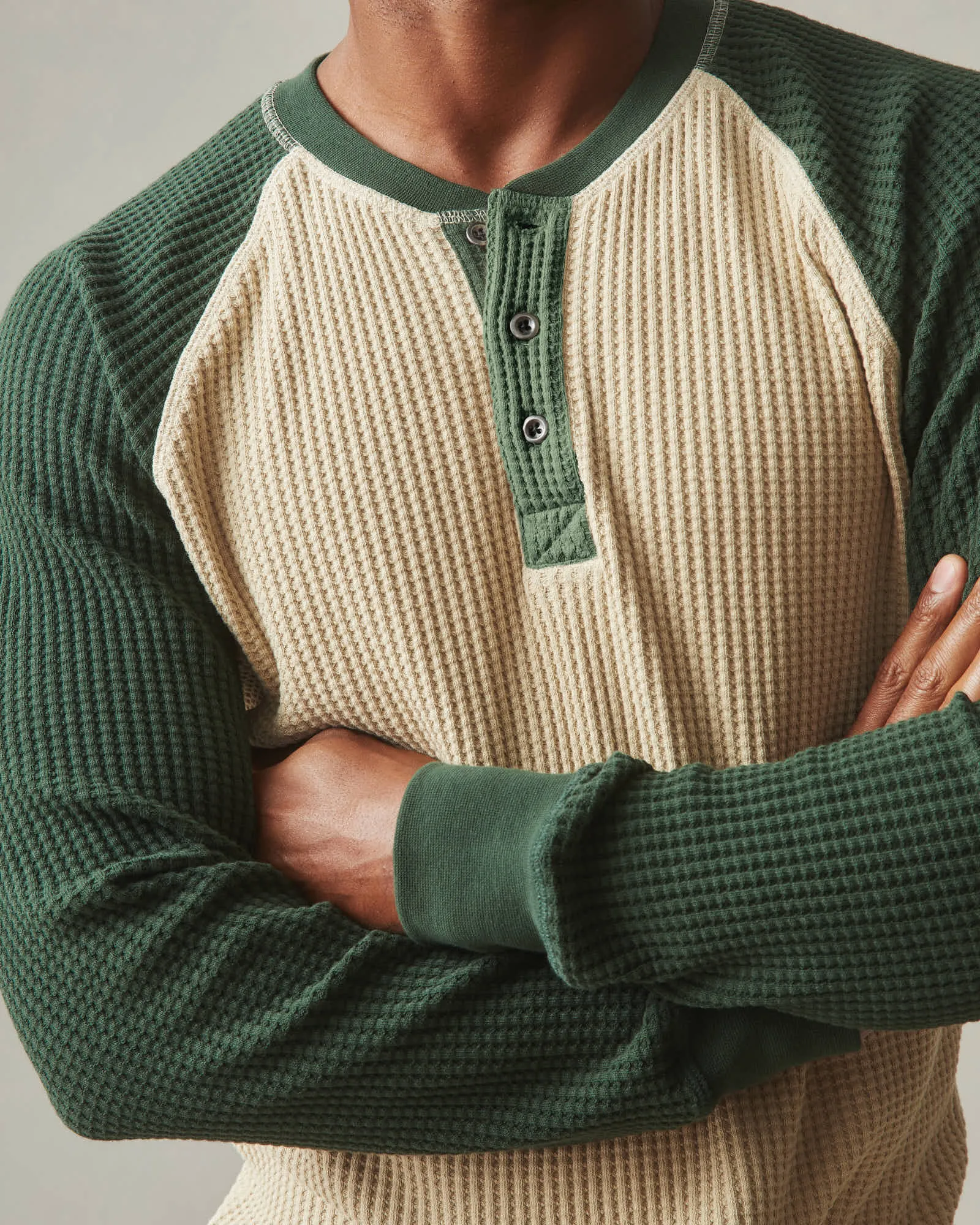 Men's Waffle Long Sleeve Henley Colorblock - Pale Khaki sold by American Giant product image thumbnail 3
