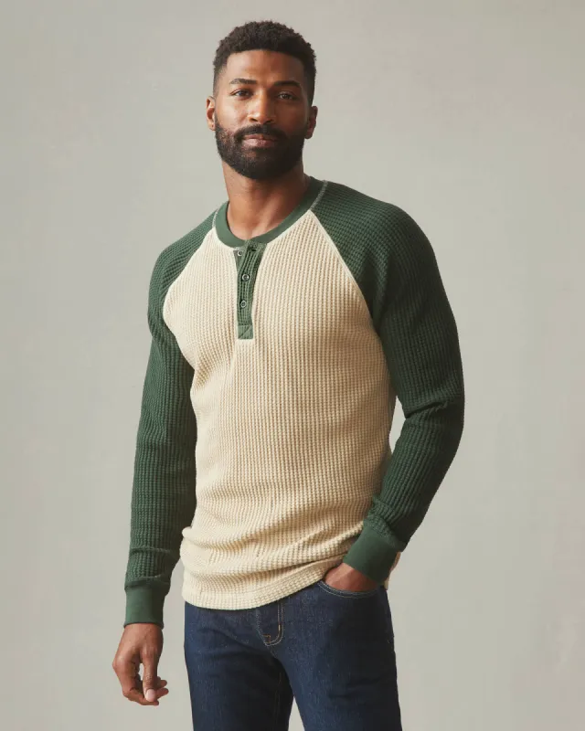 Men's Waffle Long Sleeve Henley Colorblock - Pale Khaki sold by American Giant