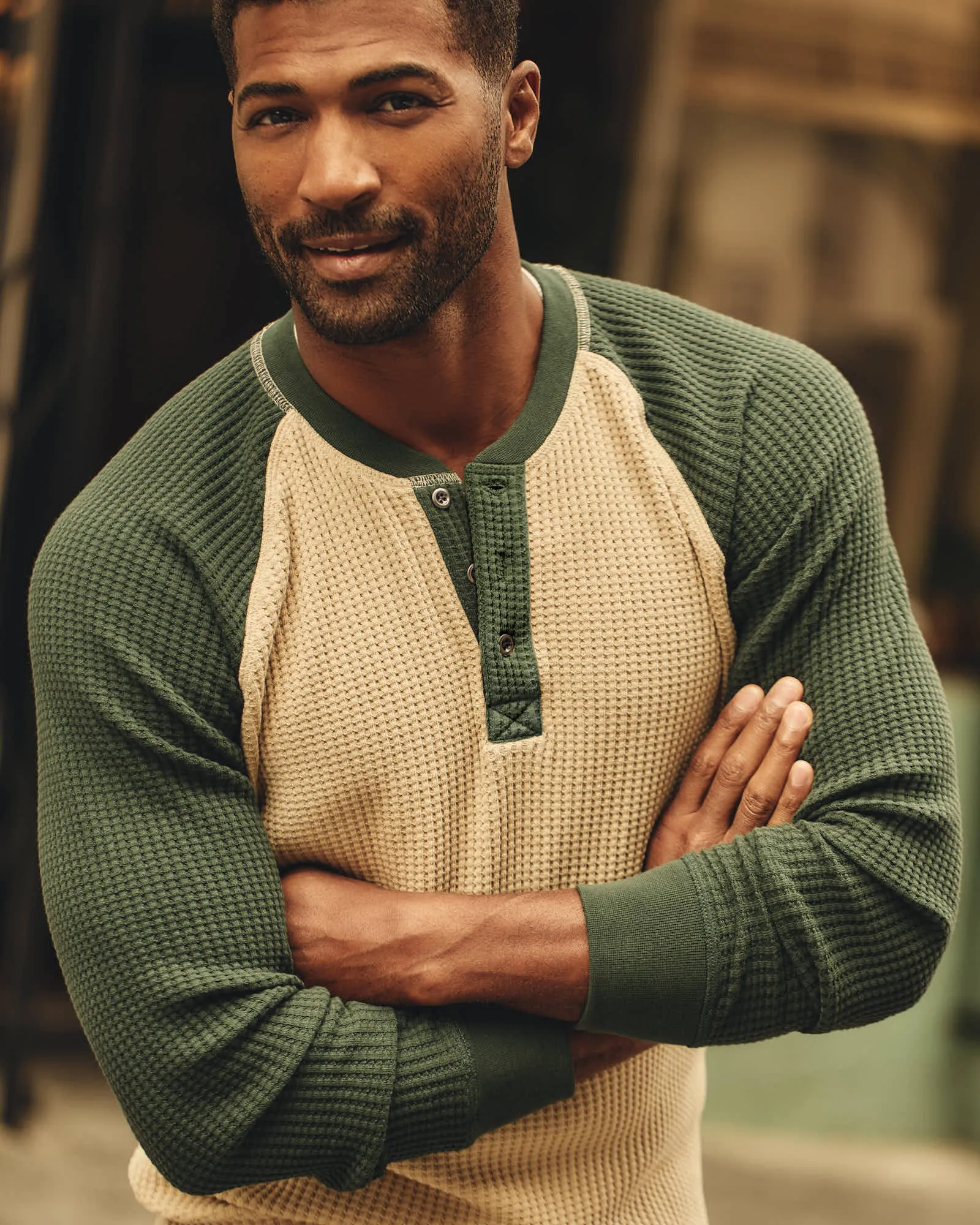 Men's Waffle Long Sleeve Henley Colorblock - Pale Khaki sold by American Giant product image thumbnail 5
