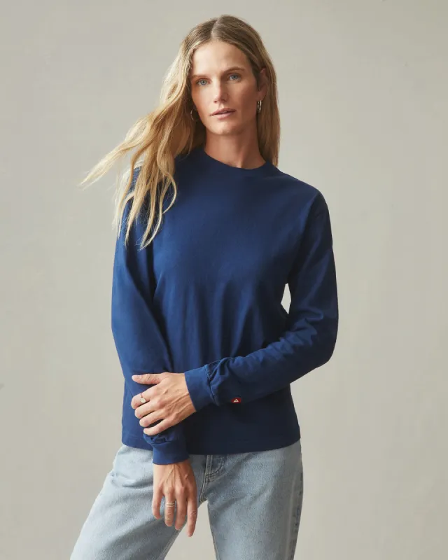 Women's Vintage Crew Long Sleeve Tee - Washed Pageant Blue sold by American Giant