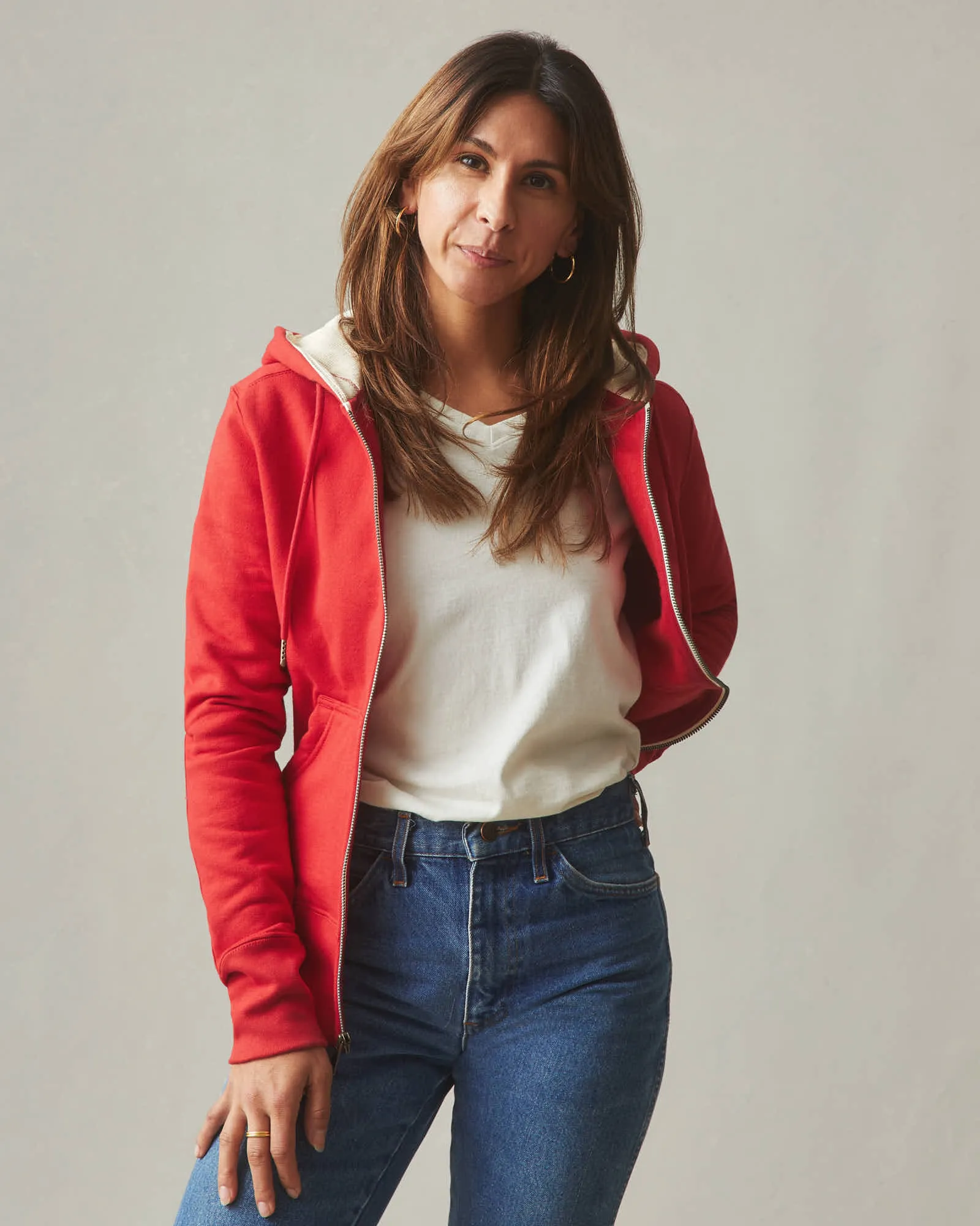 Women's Classic Full Zip Waffle Hood - Salsa sold by American Giant