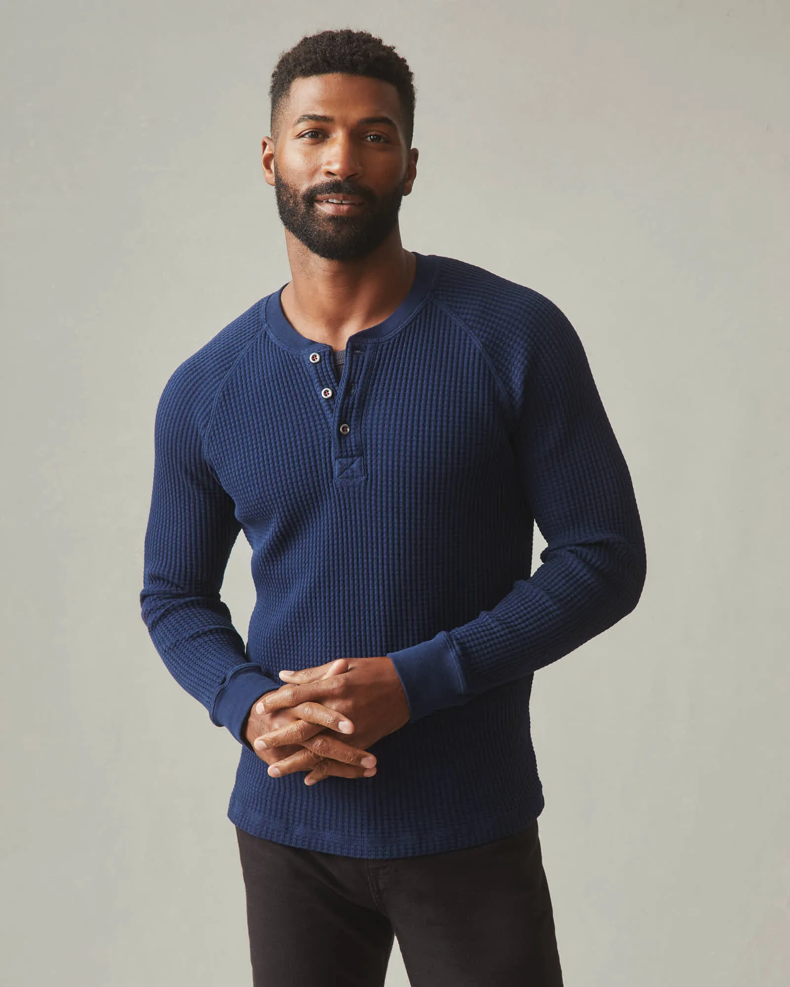 Men's Waffle Long Sleeve Henley - Pageant Blue sold by American Giant