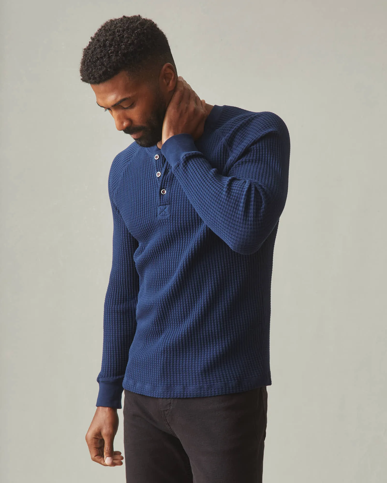 Men's Waffle Long Sleeve Henley - Pageant Blue sold by American Giant product image thumbnail 3