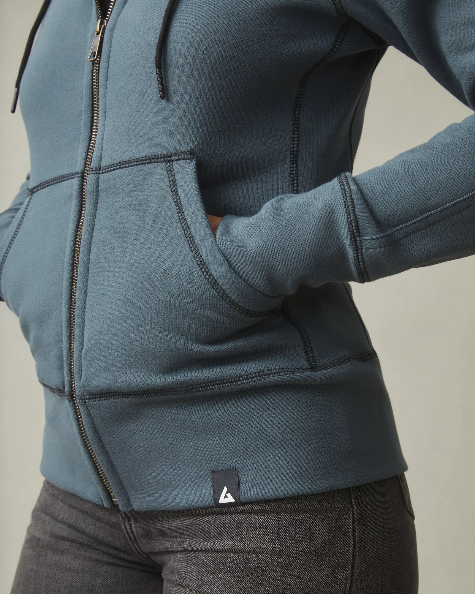 Women's Classic Full Zip - Tonal Block Vintage Indigo sold by American Giant product image thumbnail 4