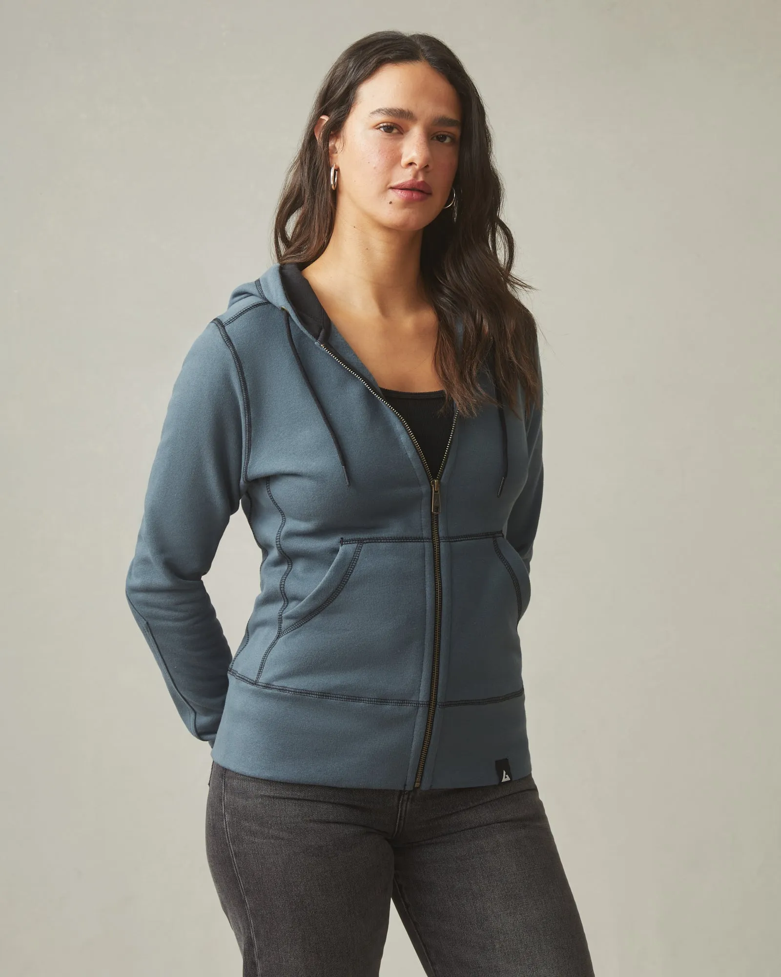 Women's Classic Full Zip - Tonal Block Vintage Indigo sold by American Giant product image thumbnail 2