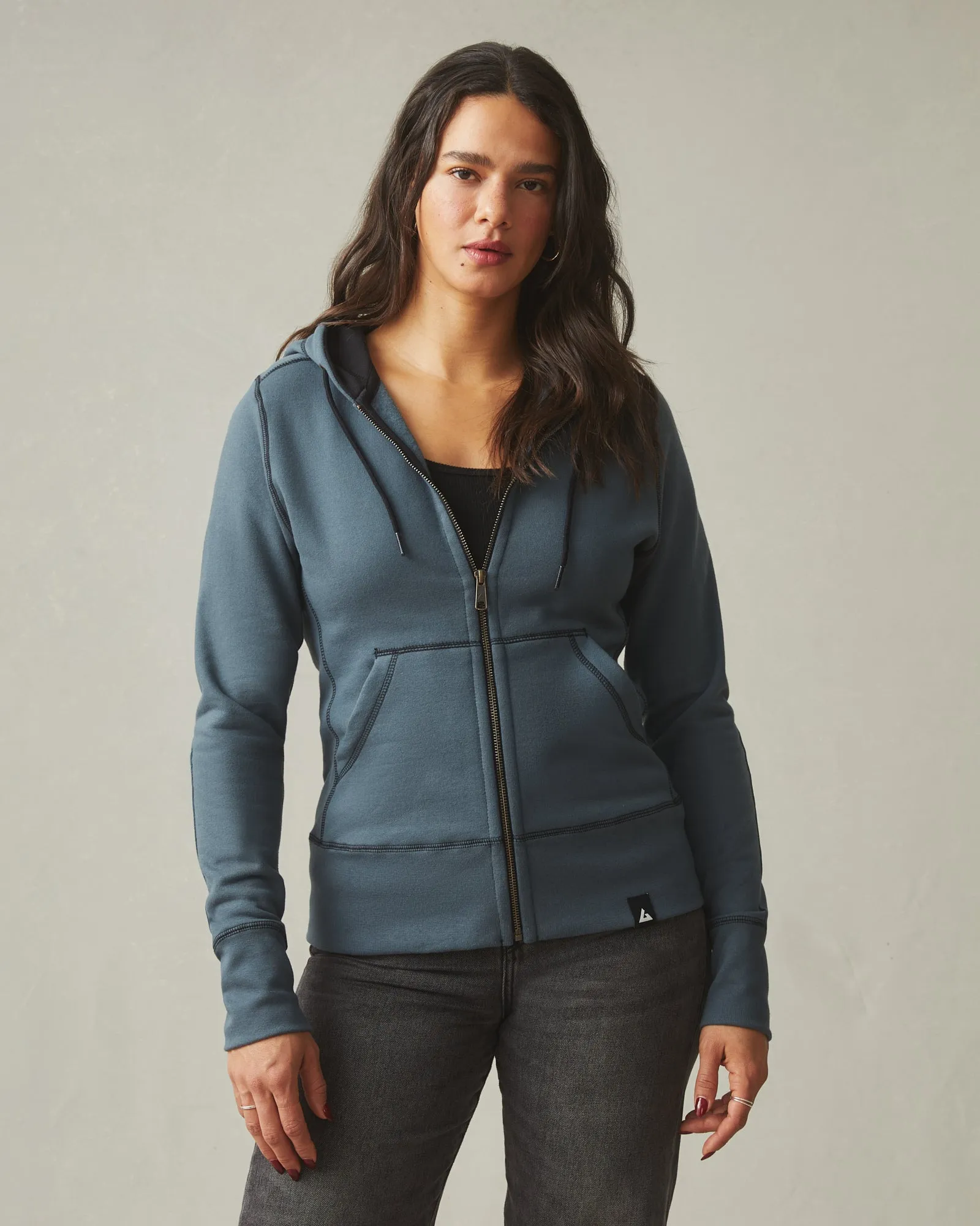 Women's Classic Full Zip - Tonal Block Vintage Indigo sold by American Giant