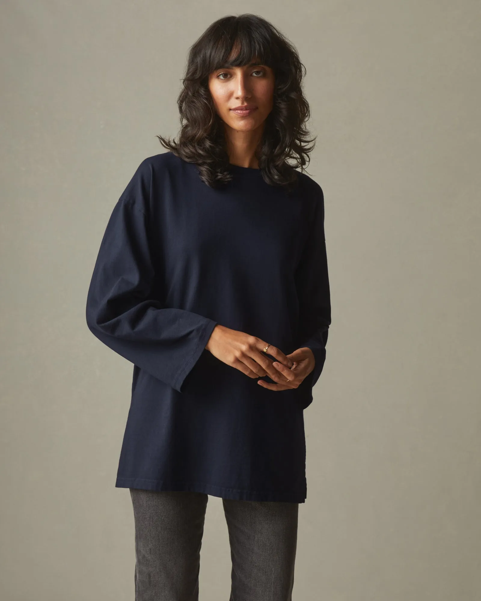 Women's Relaxed Cotton Long Sleeve Tee - Dress Navy sold by American Giant