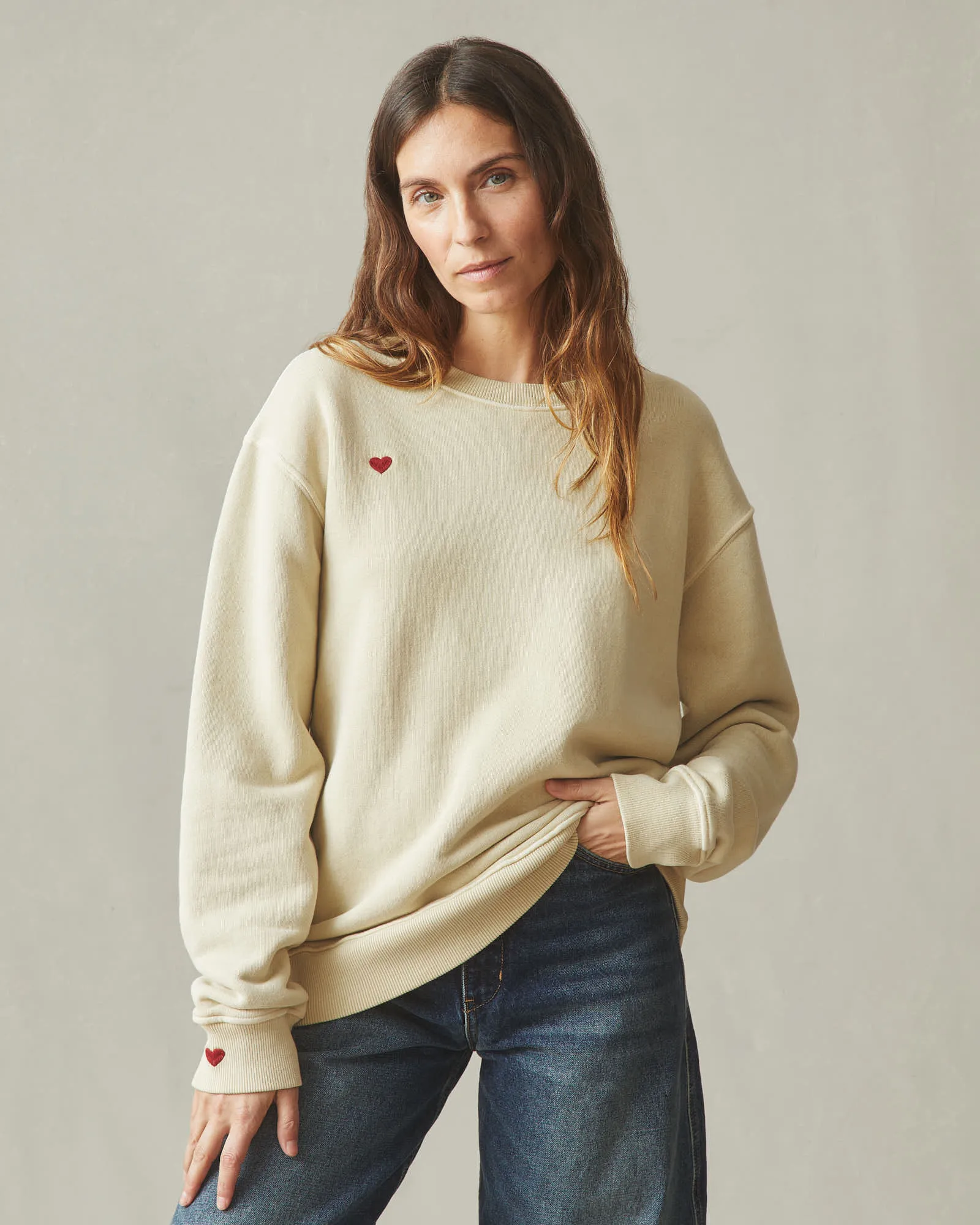 Unisex Relaxed French Terry Crew Sweatshirt - Valentine's Day - Pale Khakhi sold by American Giant product image thumbnail 3