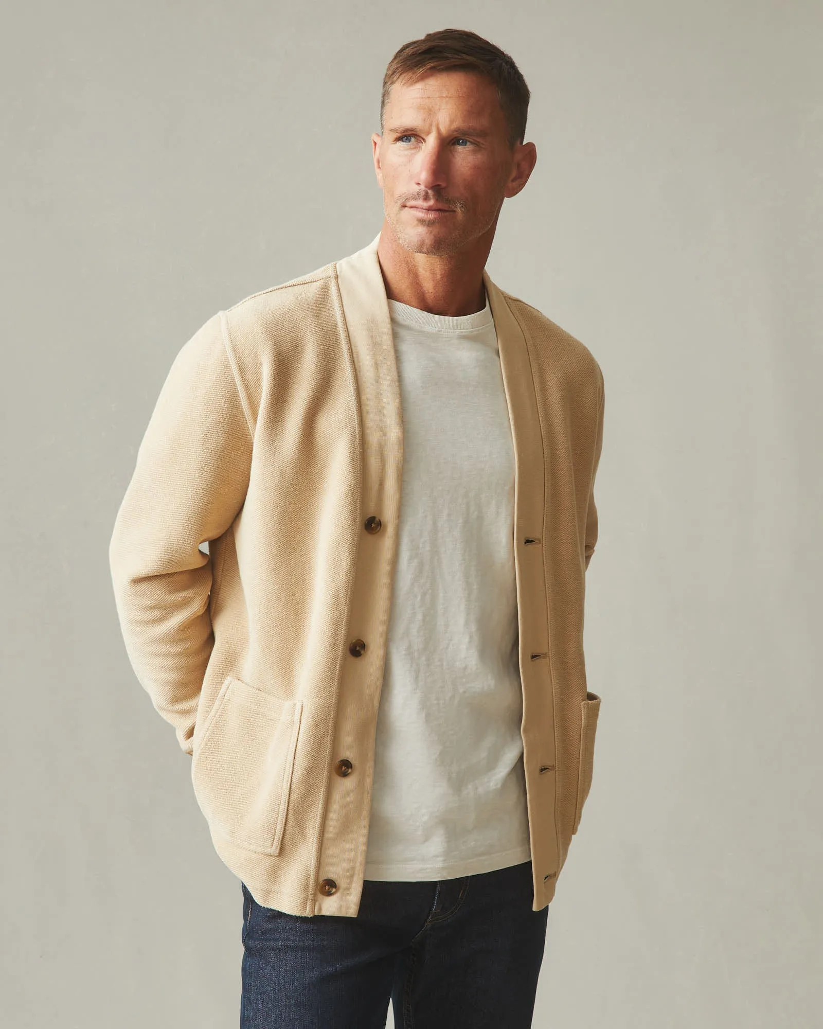 French Terry Twill Cardigan - Safari sold by American Giant