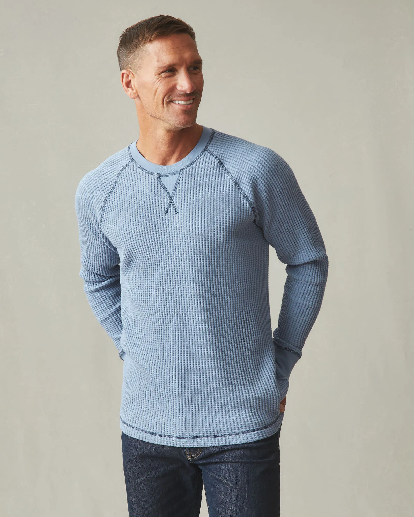 Men's Waffle Crew Long Sleeve - Beach Horizon sold by American Giant