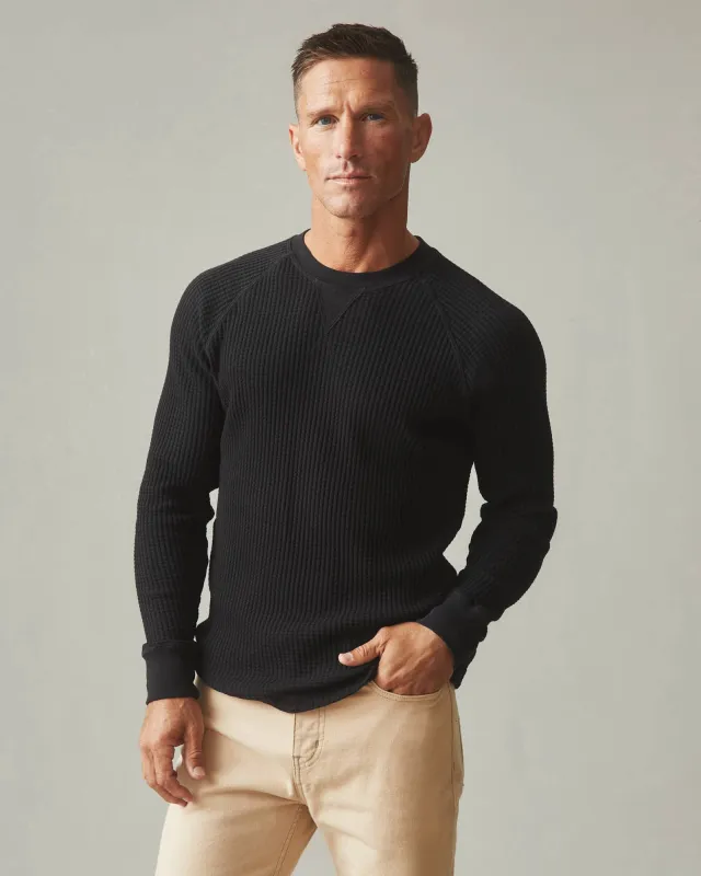Men's Waffle Long Sleeve Crew - Black sold by American Giant