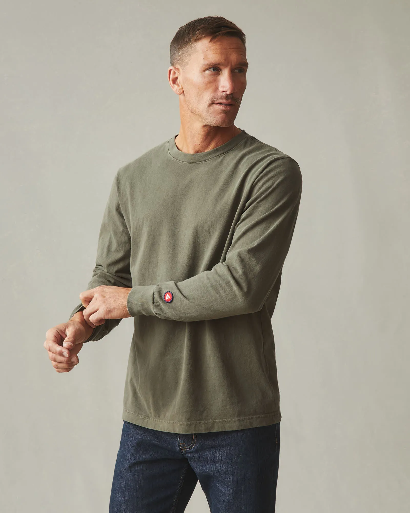 Vintage Crew Tee Long Sleeve - Washed Olive sold by American Giant