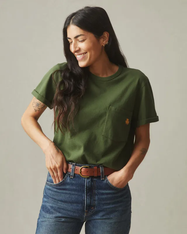 Women's Heavyweight Pocket Tee St. Patrick's Day - Chive made by American Giant
