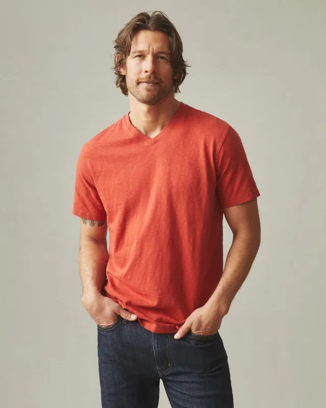 Men's Premium Slub V-Neck Tee - Tiger Lily sold by American Giant