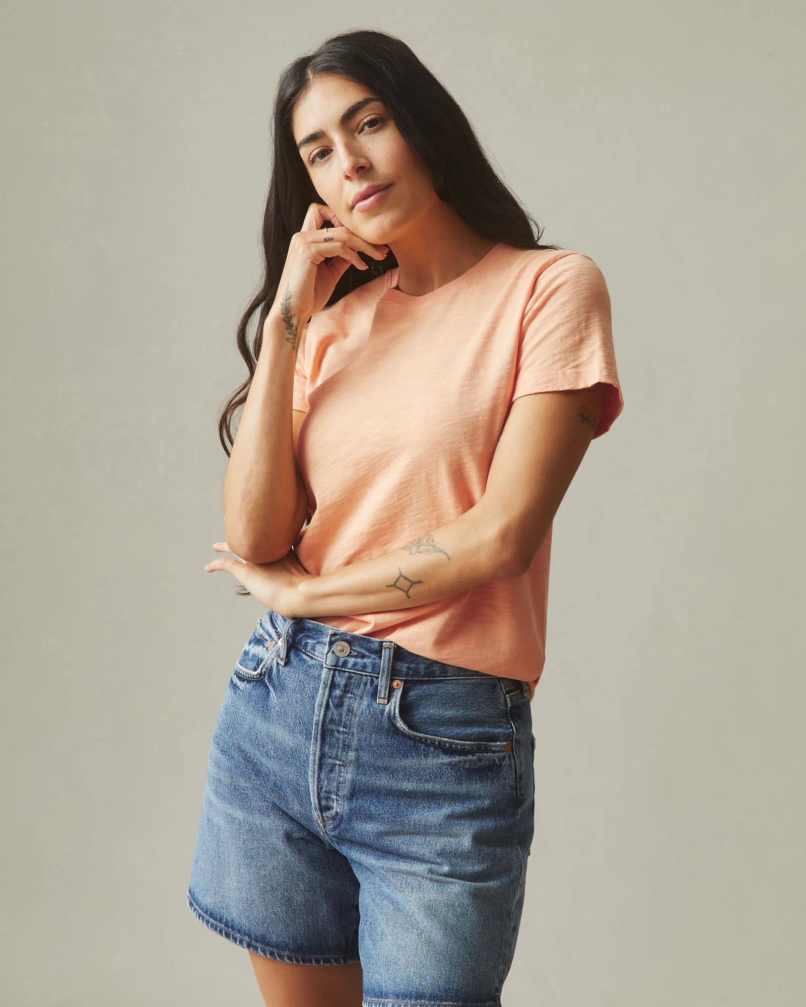 Women's Premium Slub Crew Tee - Peach Fuzz sold by American Giant