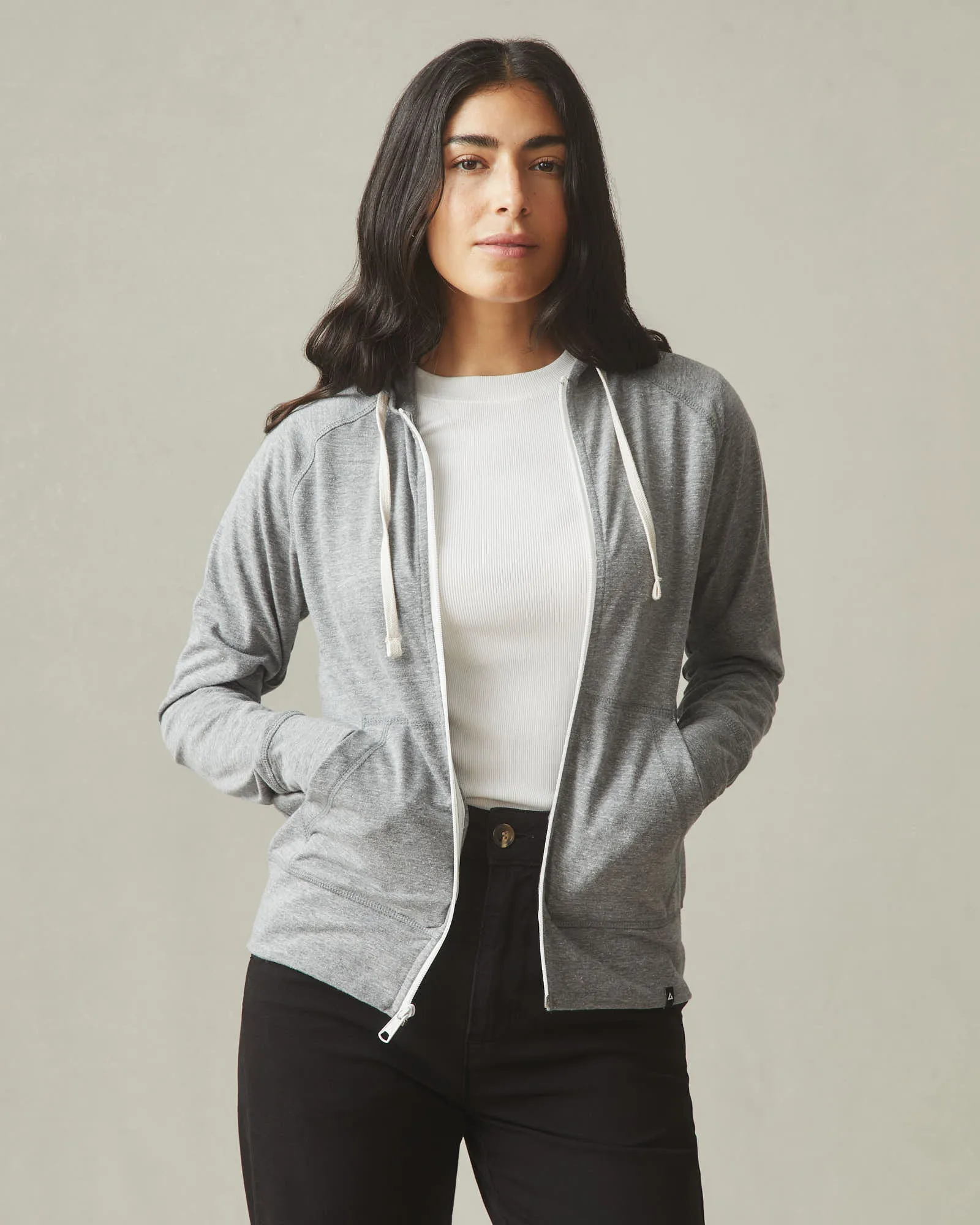 Women's Lightweight Full Zip - Dark Charcoal Heather sold by American Giant