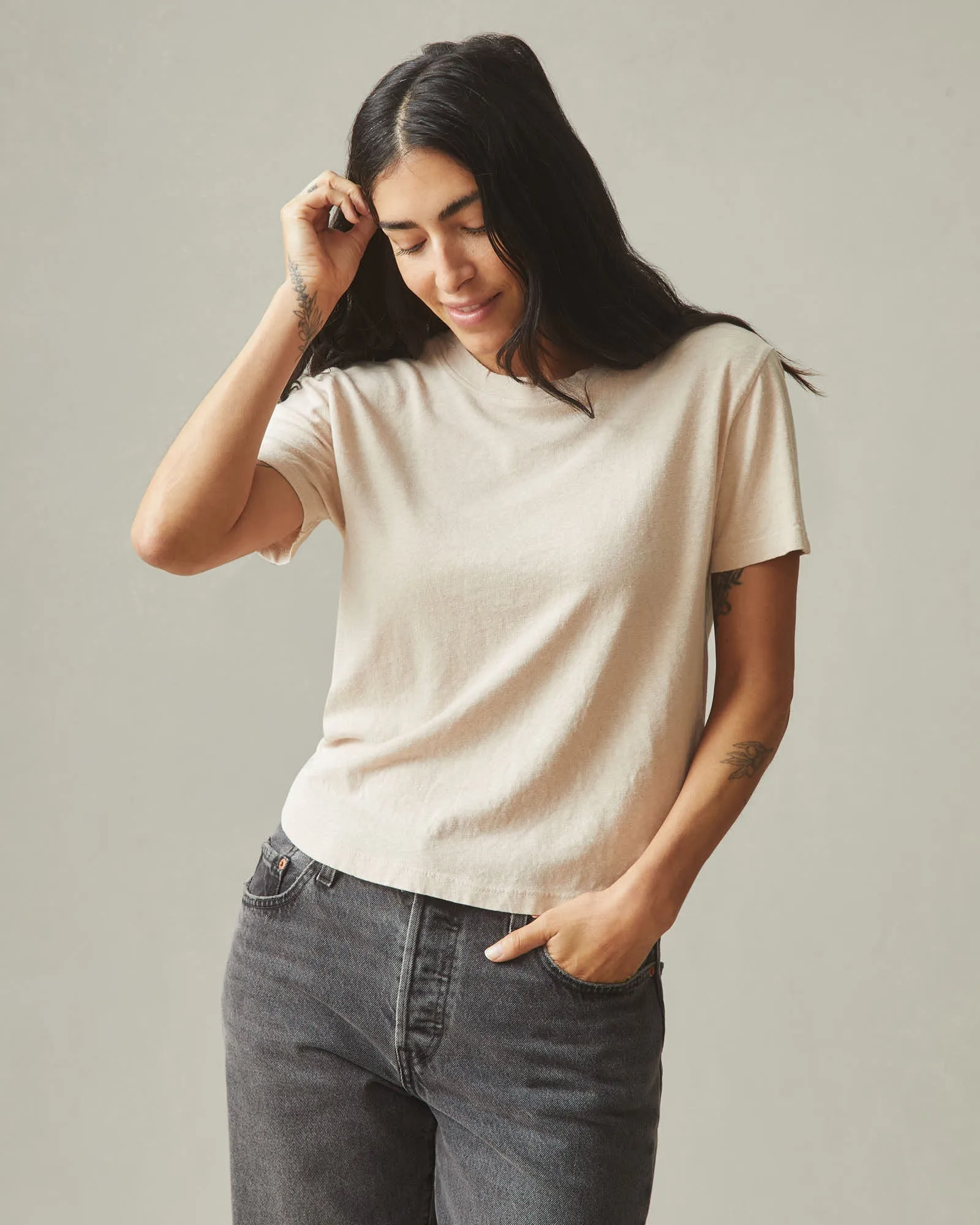 Women's Hemp Jersey Crew Tee - Almond Peach sold by American Giant