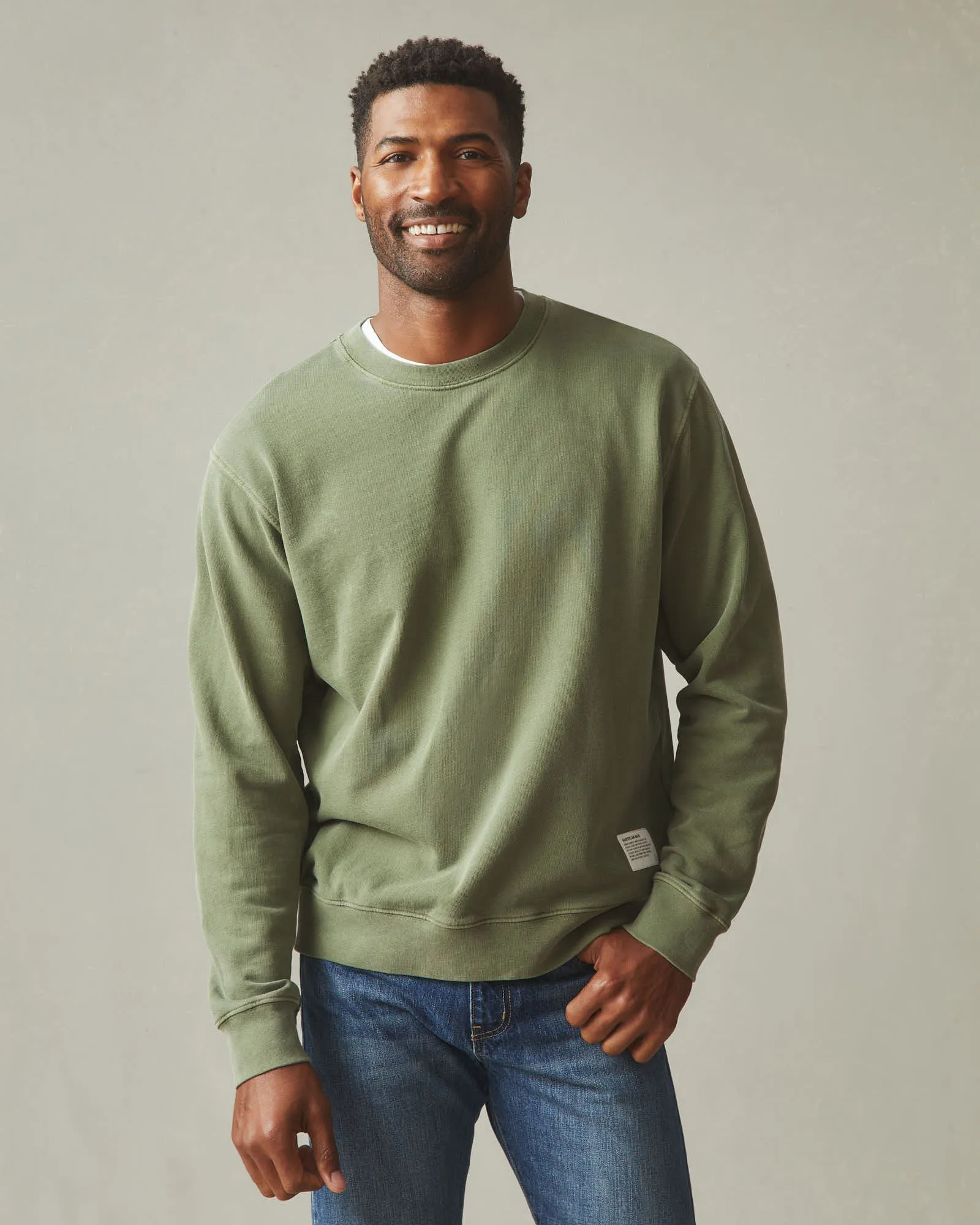 Men's Vintage Washed Relaxed French Terry Crew - Fern sold by American Giant