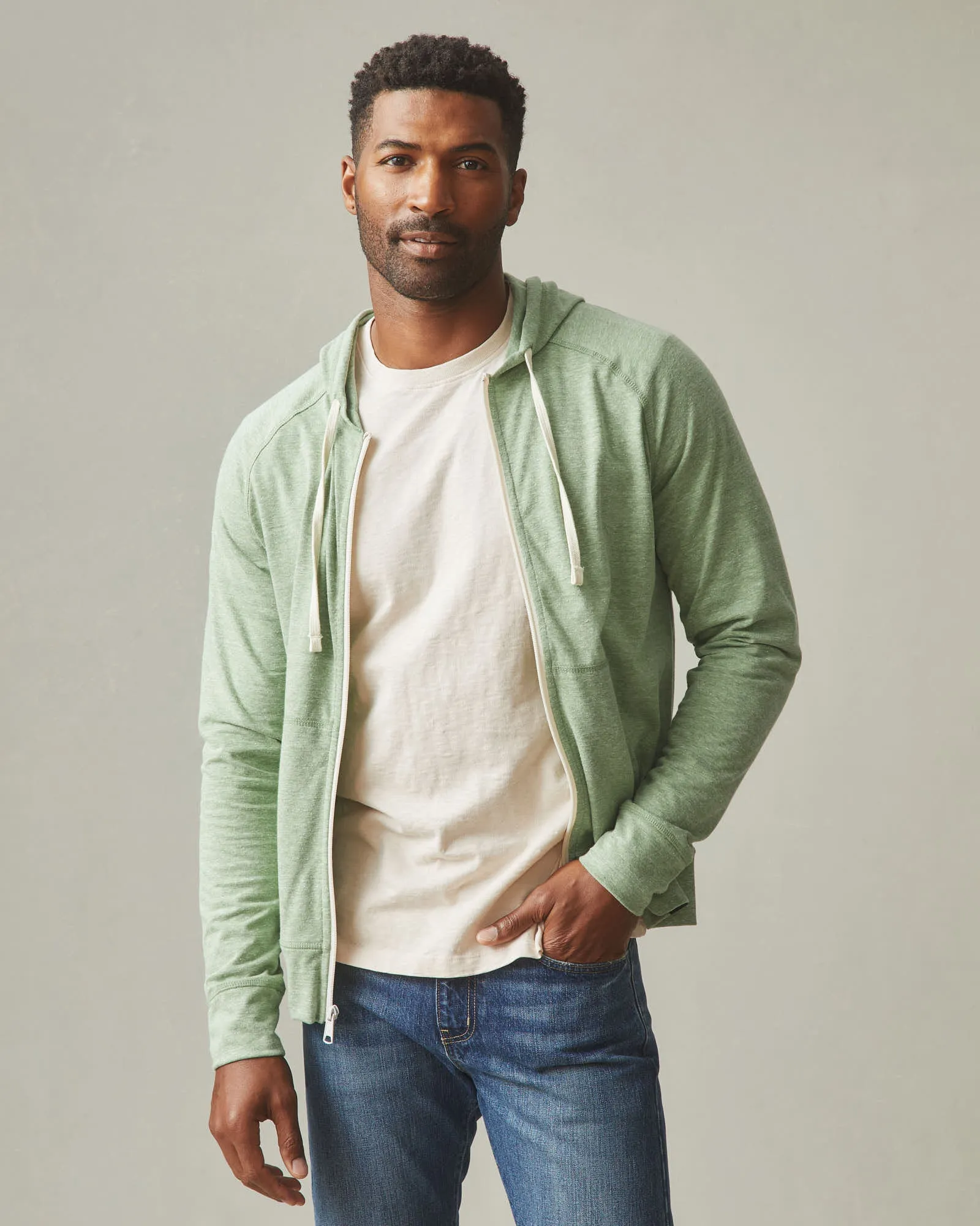Men's Lightweight Full Zip - Dill Heather sold by American Giant