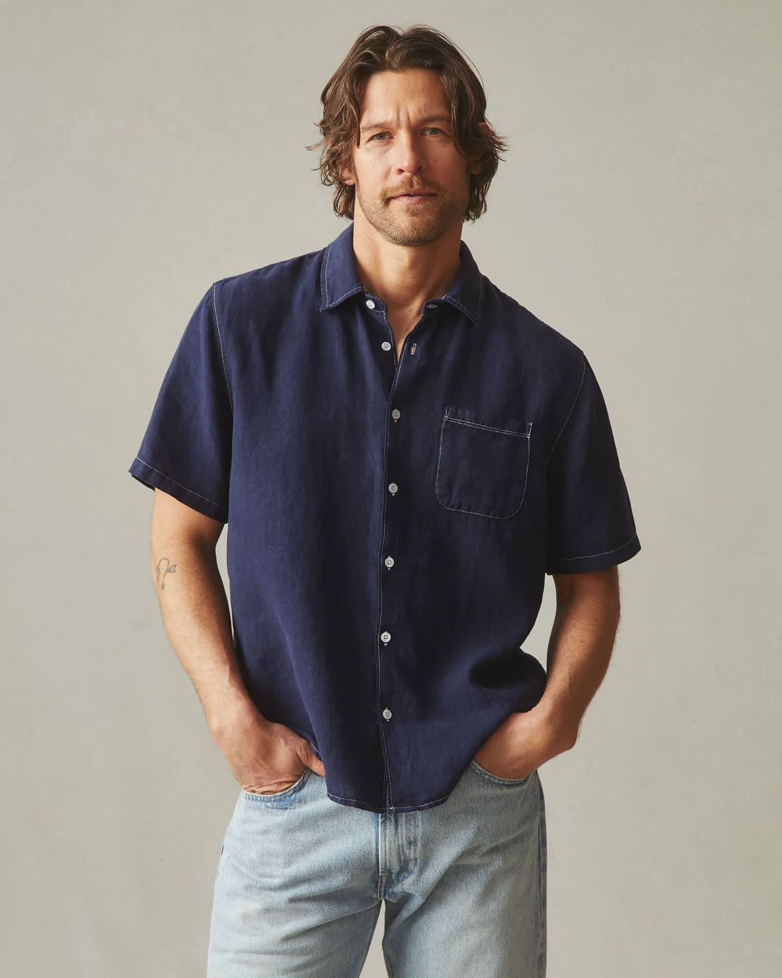 Men's Linen Shirt - True Navy sold by American Giant