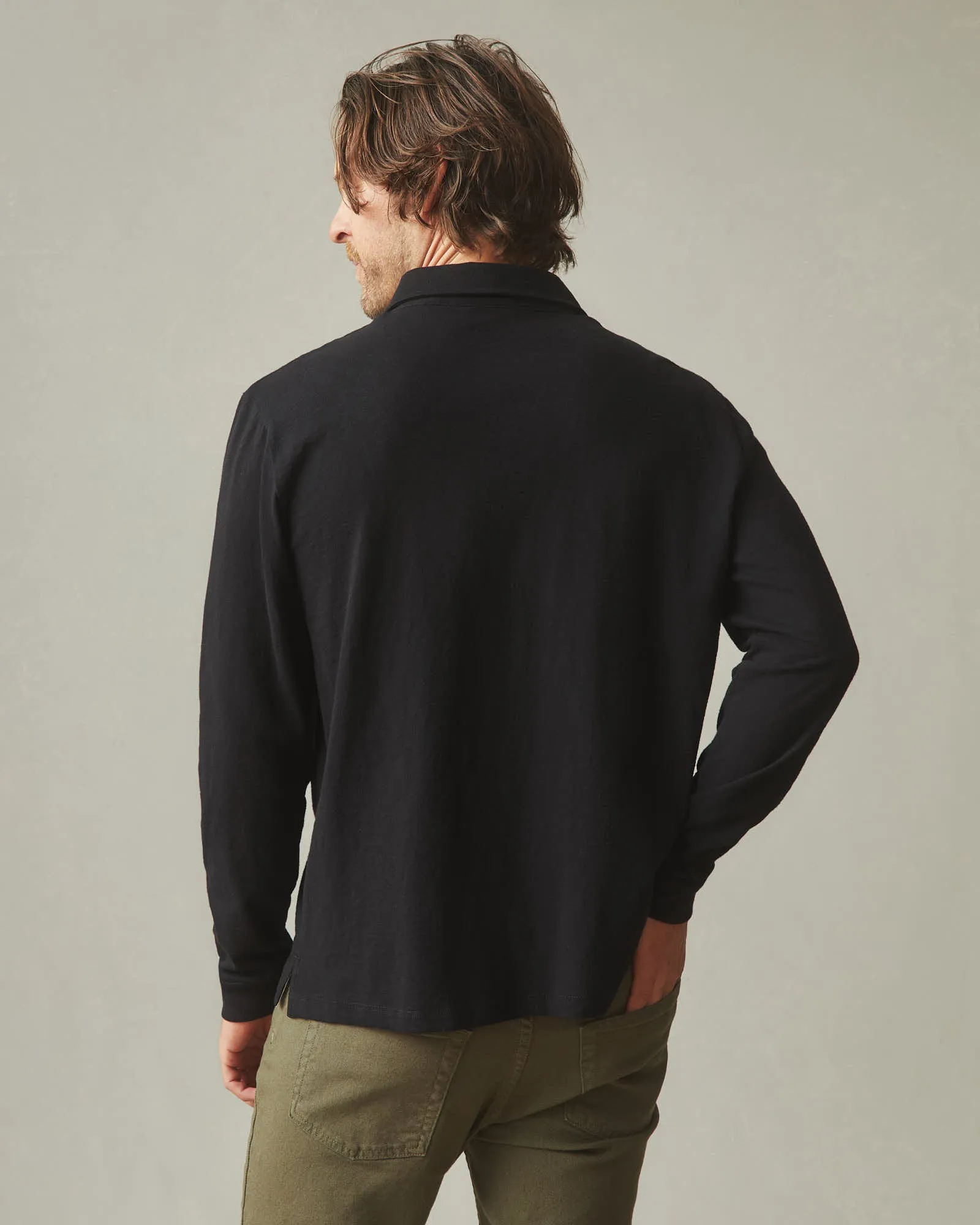 Premium Slub Polo Long Sleeve - Black sold by American Giant product image thumbnail 3