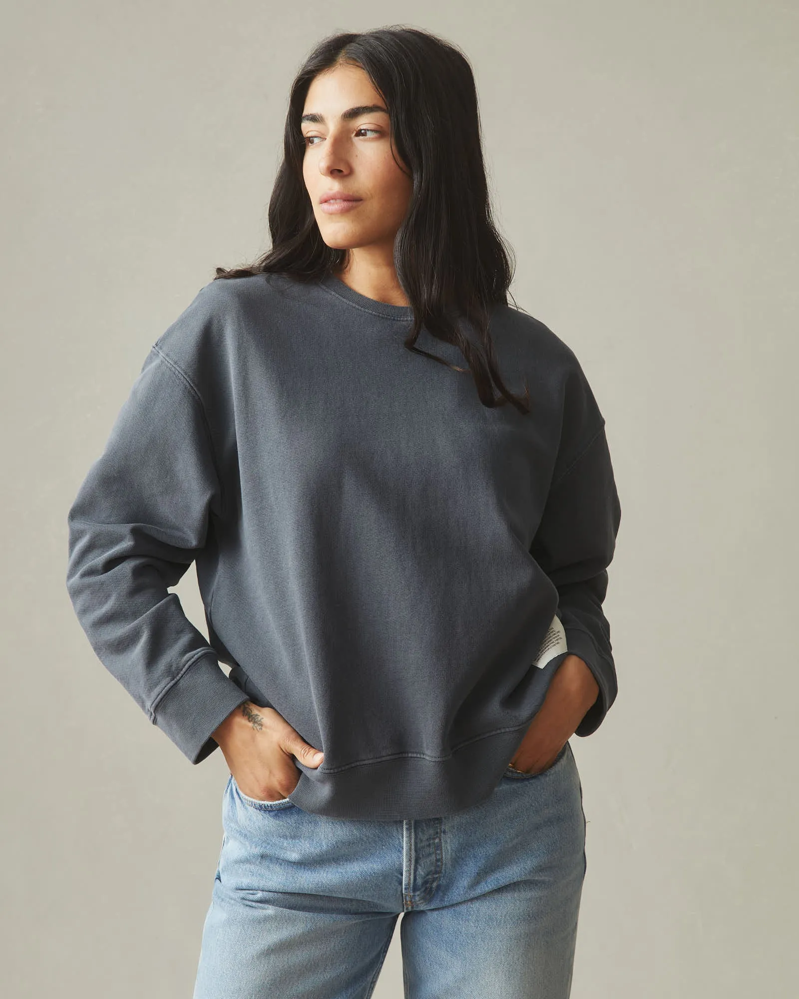 Women's Vintage Wash Relaxed French Terry Crew - Metropolitan Grey sold by American Giant