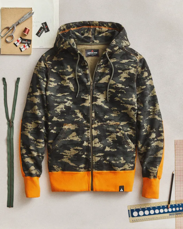 Men's Vault Classic Full Zip - Green Digital Camo/Amber sold by American Giant