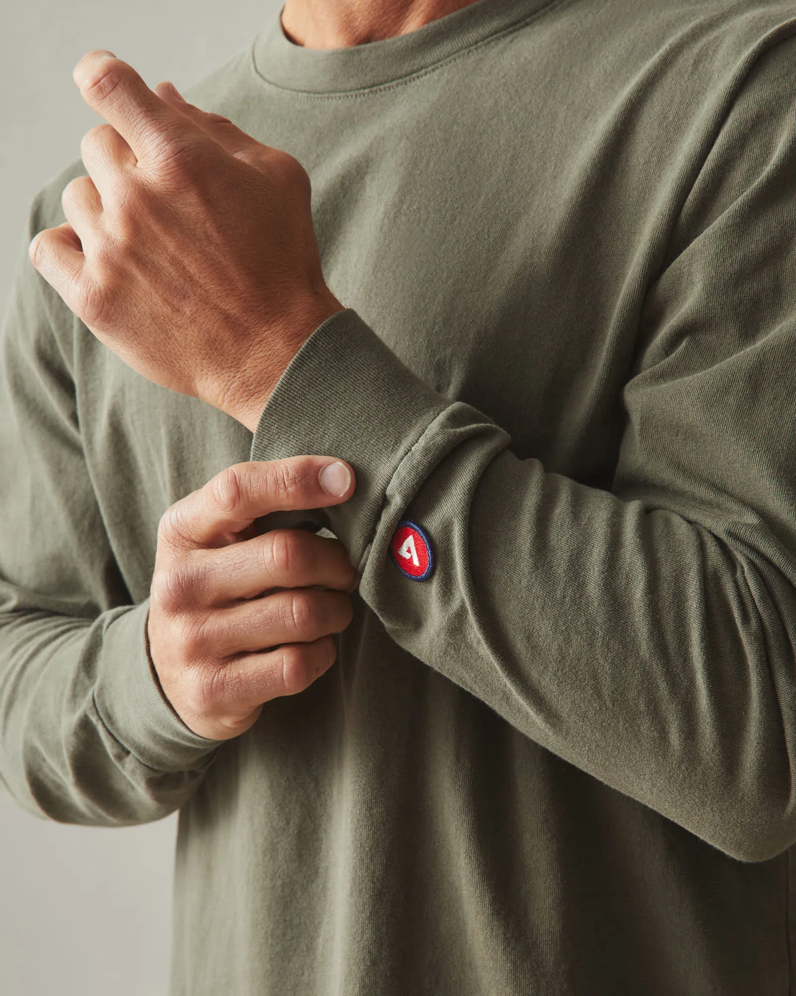 Men's Vintage Crew Long Sleeve Tee - Washed Olive sold by American Giant product image thumbnail 3