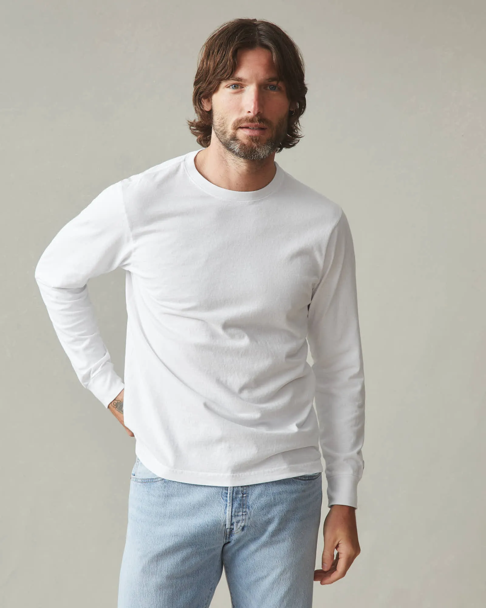 Men's Vintage Crew Long Sleeve Tee - White sold by American Giant
