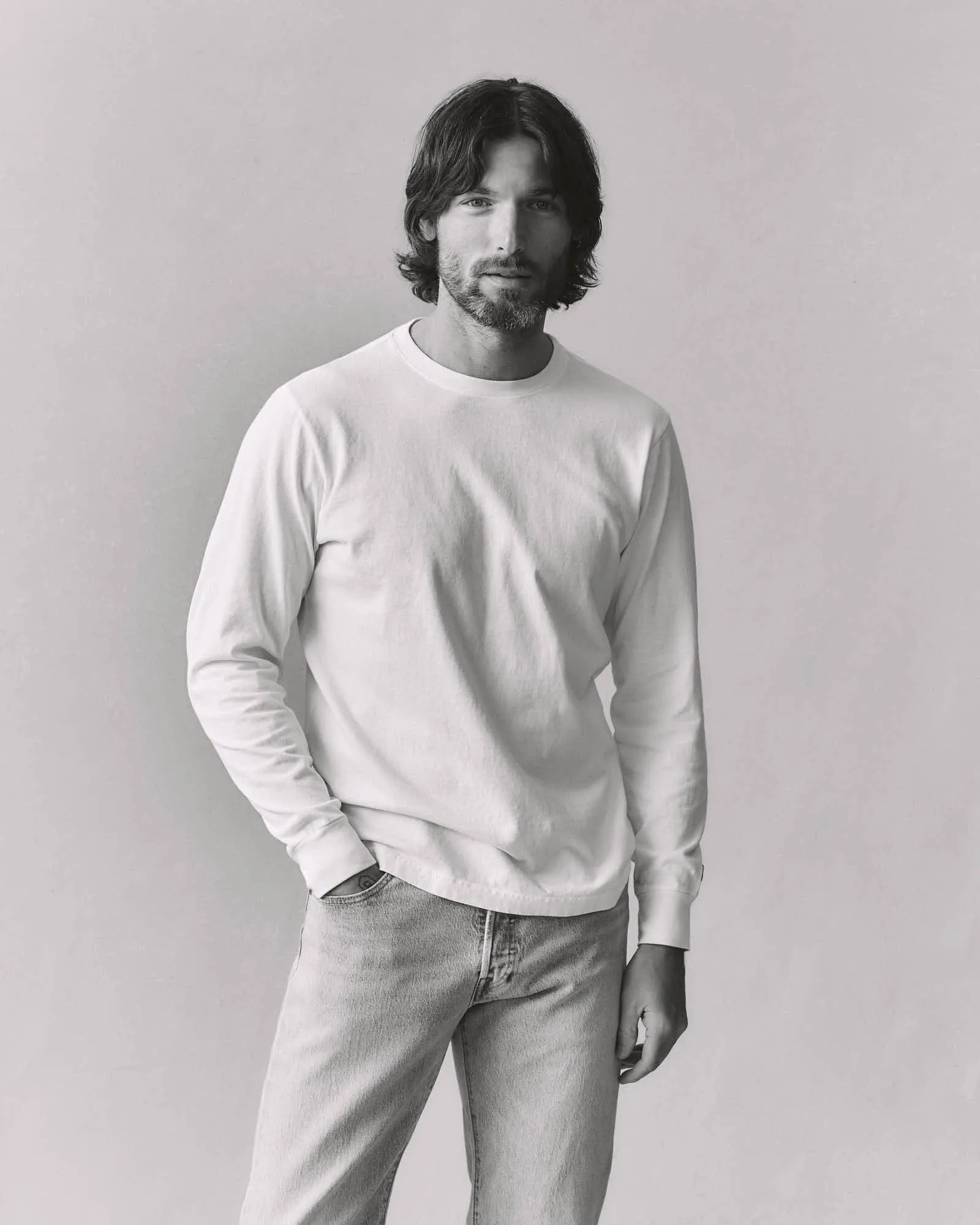 Men's Vintage Crew Long Sleeve Tee - White sold by American Giant product image thumbnail 4