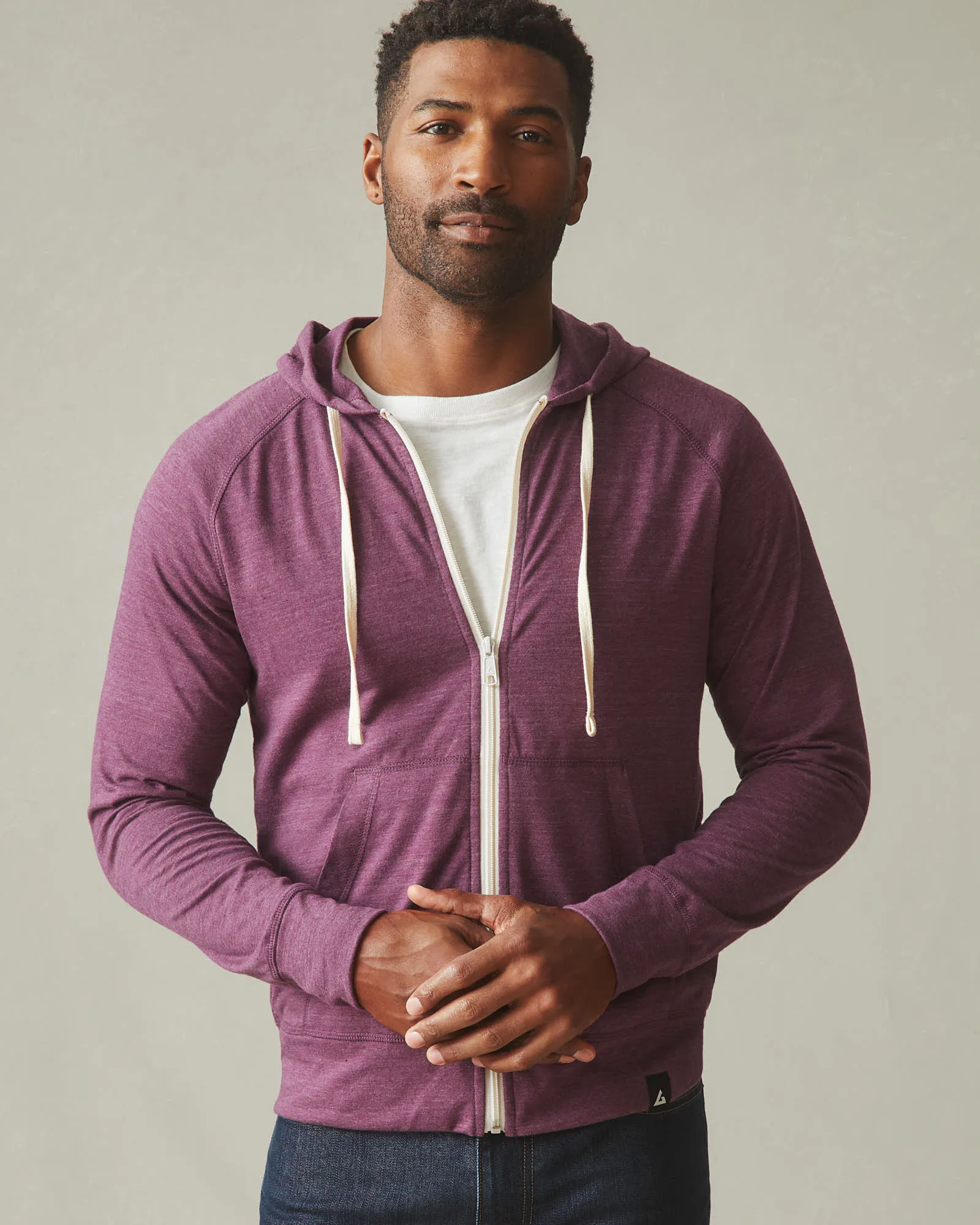 Men's Lightweight Full Zip - Grape Wine Heather sold by American Giant
