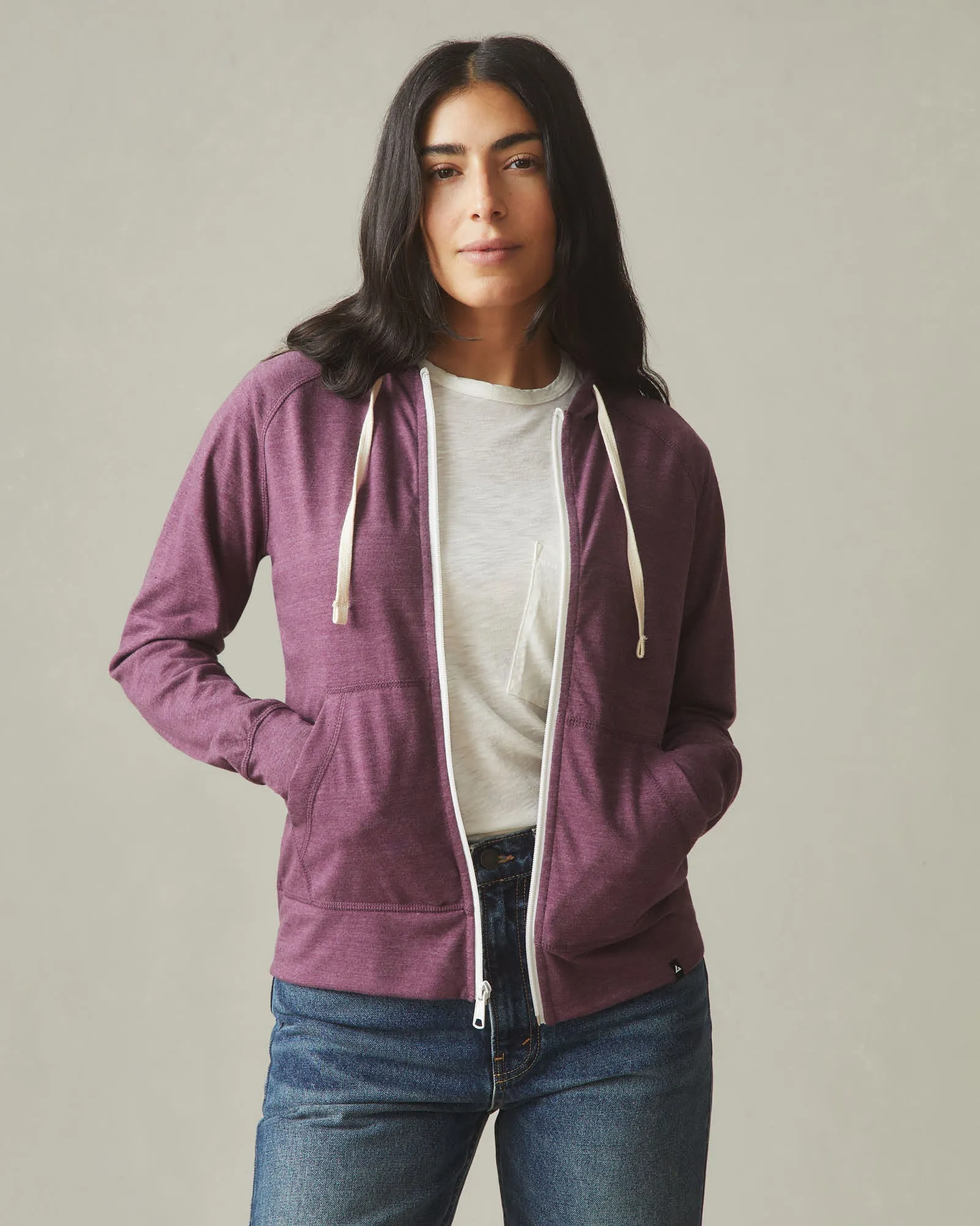 Women's Lightweight Full Zip - Grape Wine Heather sold by American Giant