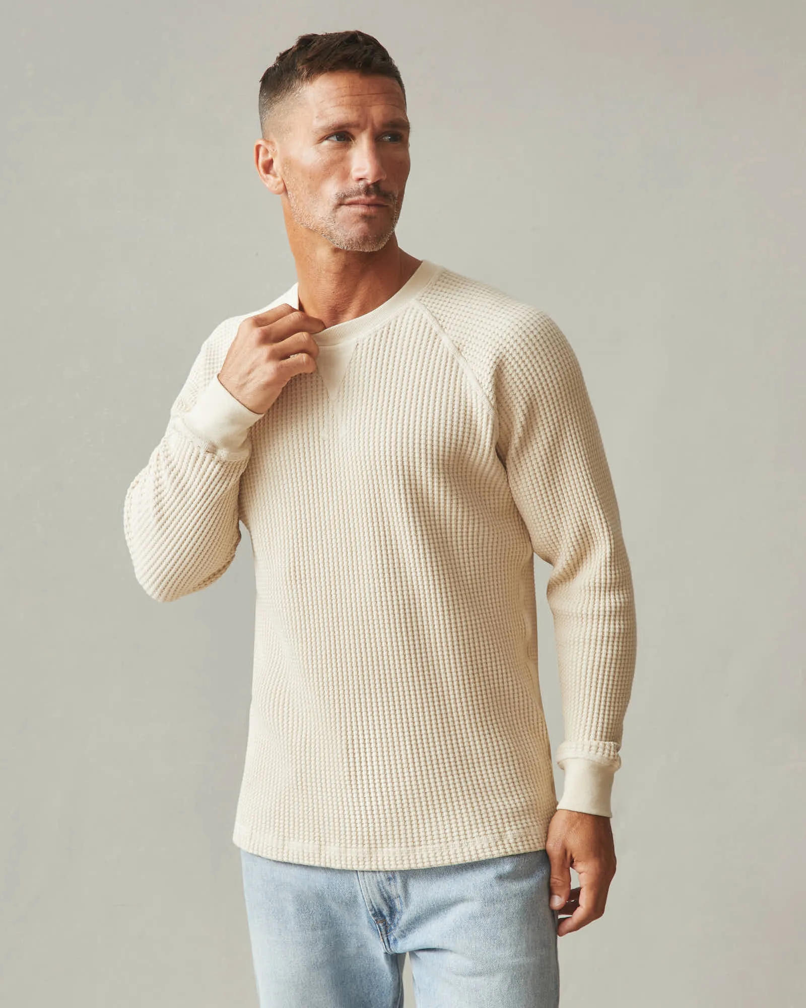Men's Waffle Crew Long Sleeve - Creme Brulee sold by American Giant product image thumbnail 3