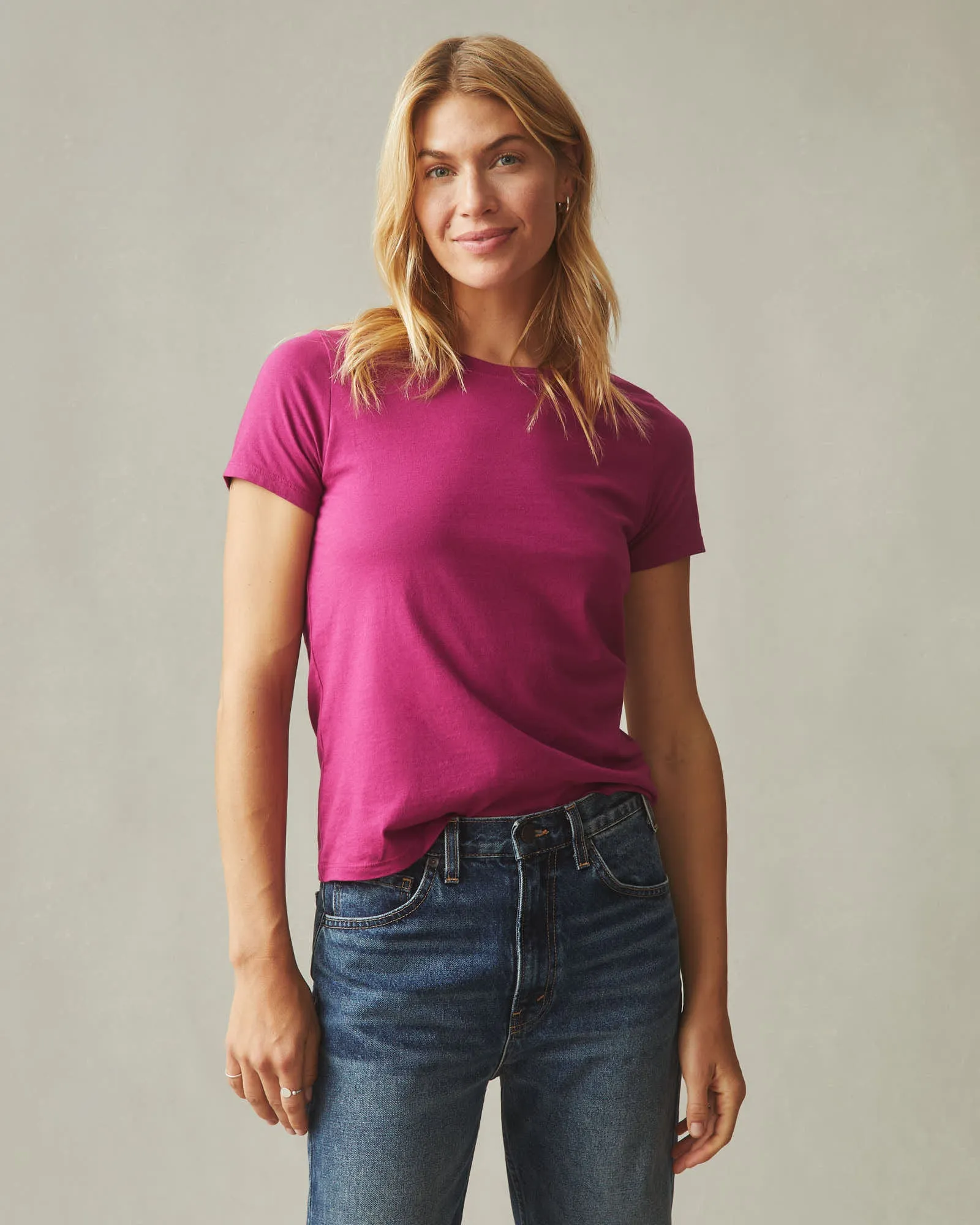Women's Classic Cotton Crew Tee - Raspberry sold by American Giant