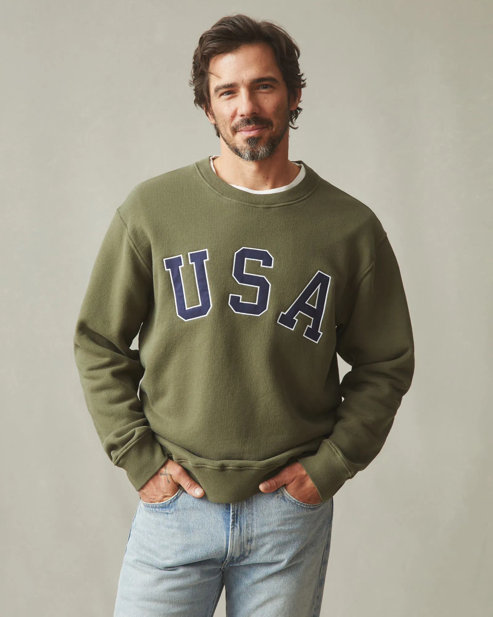 Unisex Relaxed French Terry USA Crew - Olive sold by American Giant product image thumbnail 2