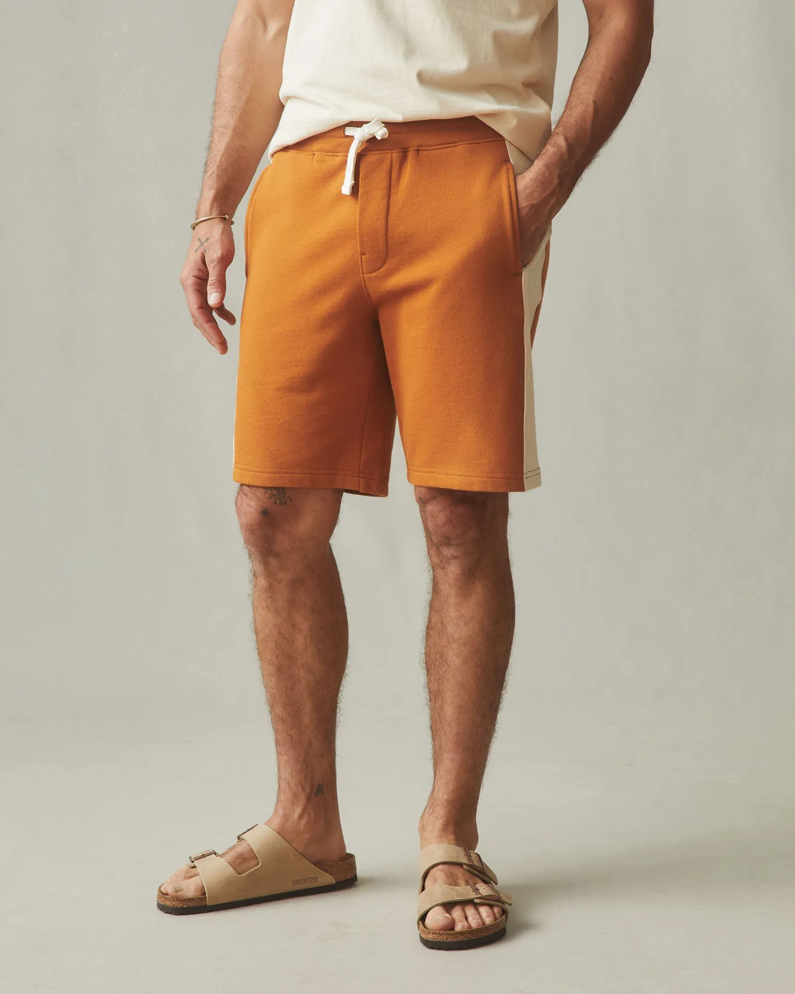 Men's Colorblock Sweatshort - Leather Brown Creme Brulee sold by American Giant