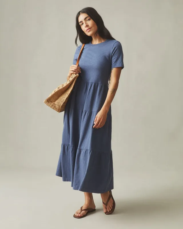 Women's Premium Slub Tiered Dress - Washed Denim sold by American Giant