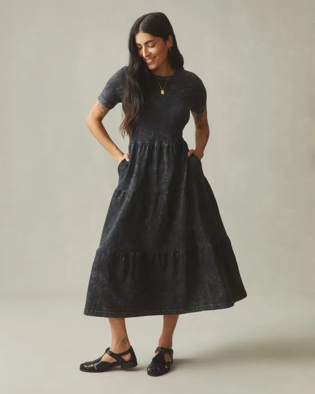 Women's Premium Slub Tiered Dress - Washed Mineral Black sold by American Giant