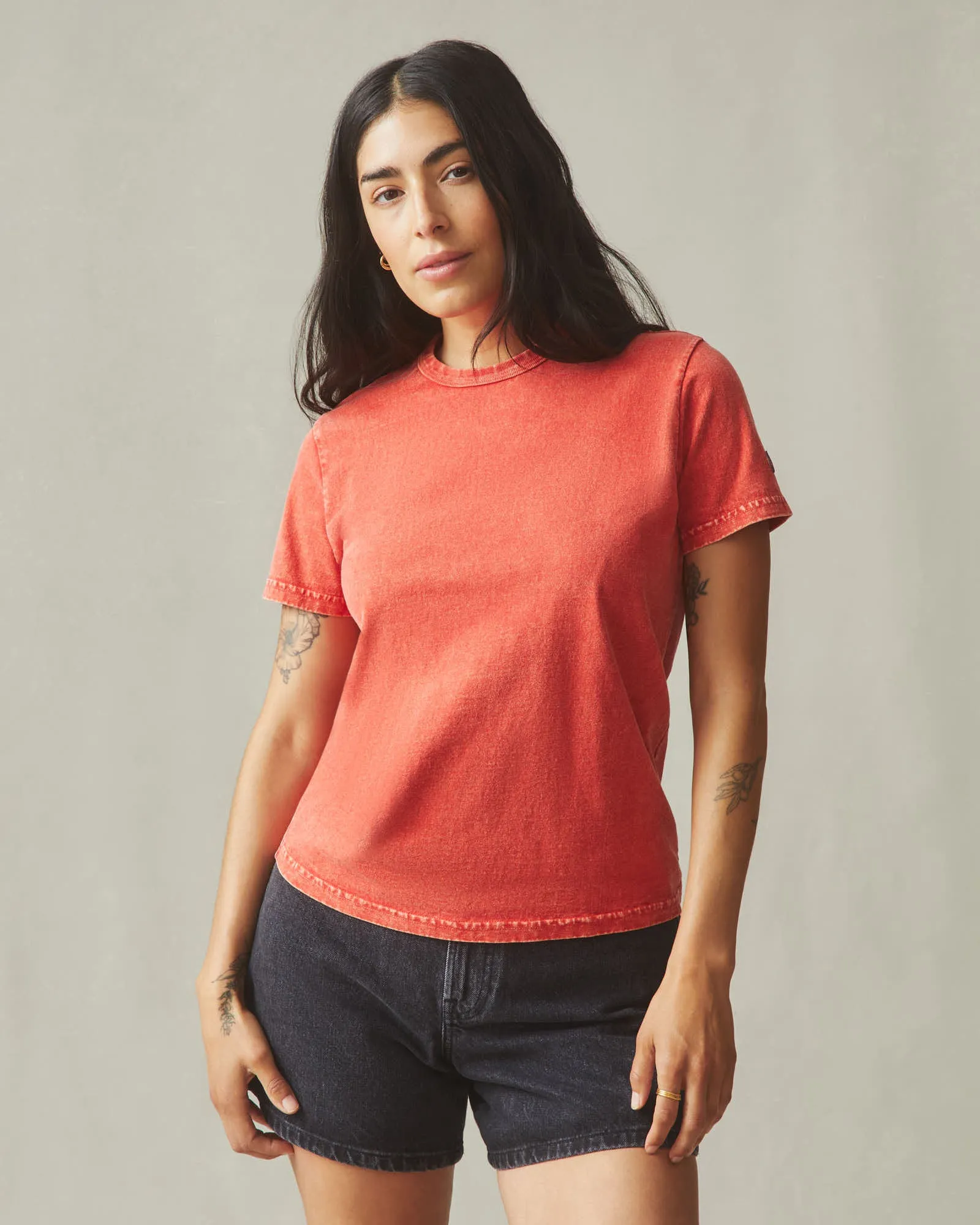 Women's Vintage Crew Tee - Mineral Wash Crimson sold by American Giant